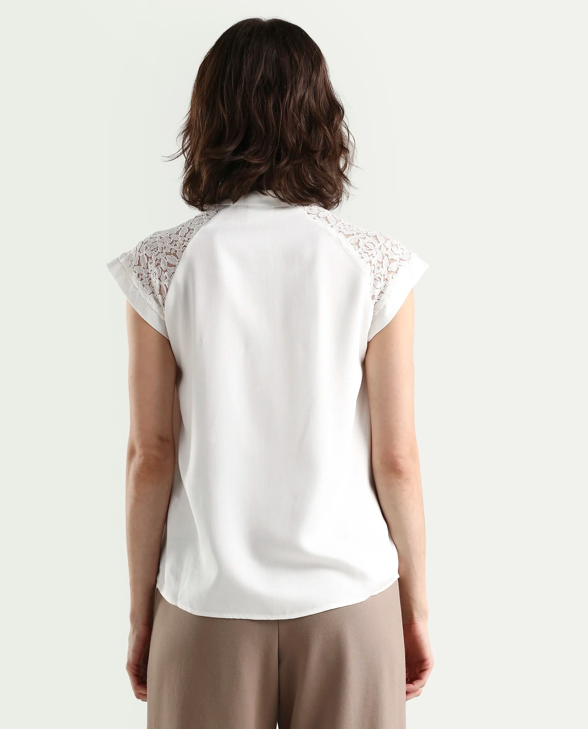 Rareism Women's Cida Off White Viscose Blend Half Sleeve Regular Fit Plain Top