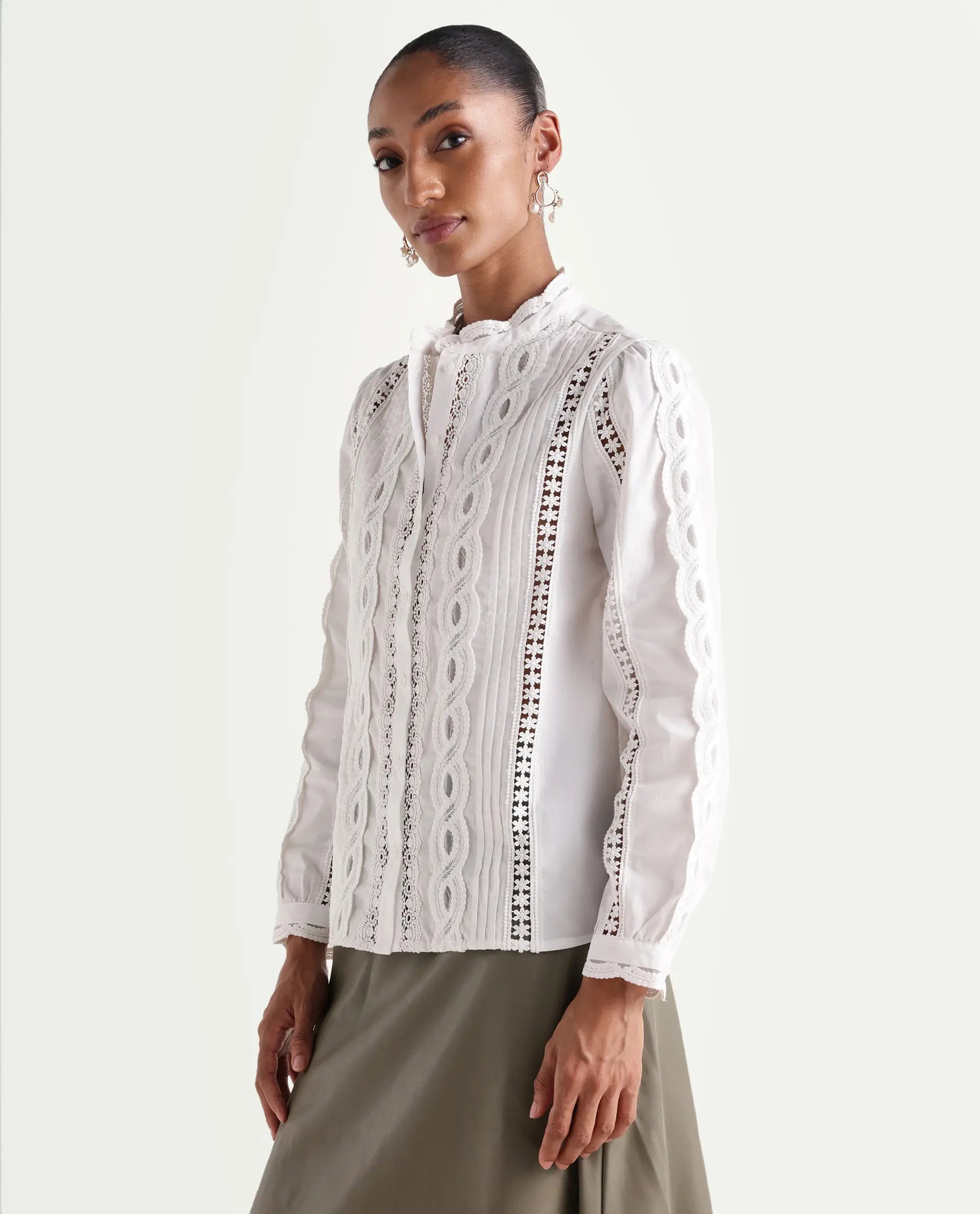 Rareism Women's Cila White Cotton Full Sleeve Relaxed Fit Plain Top