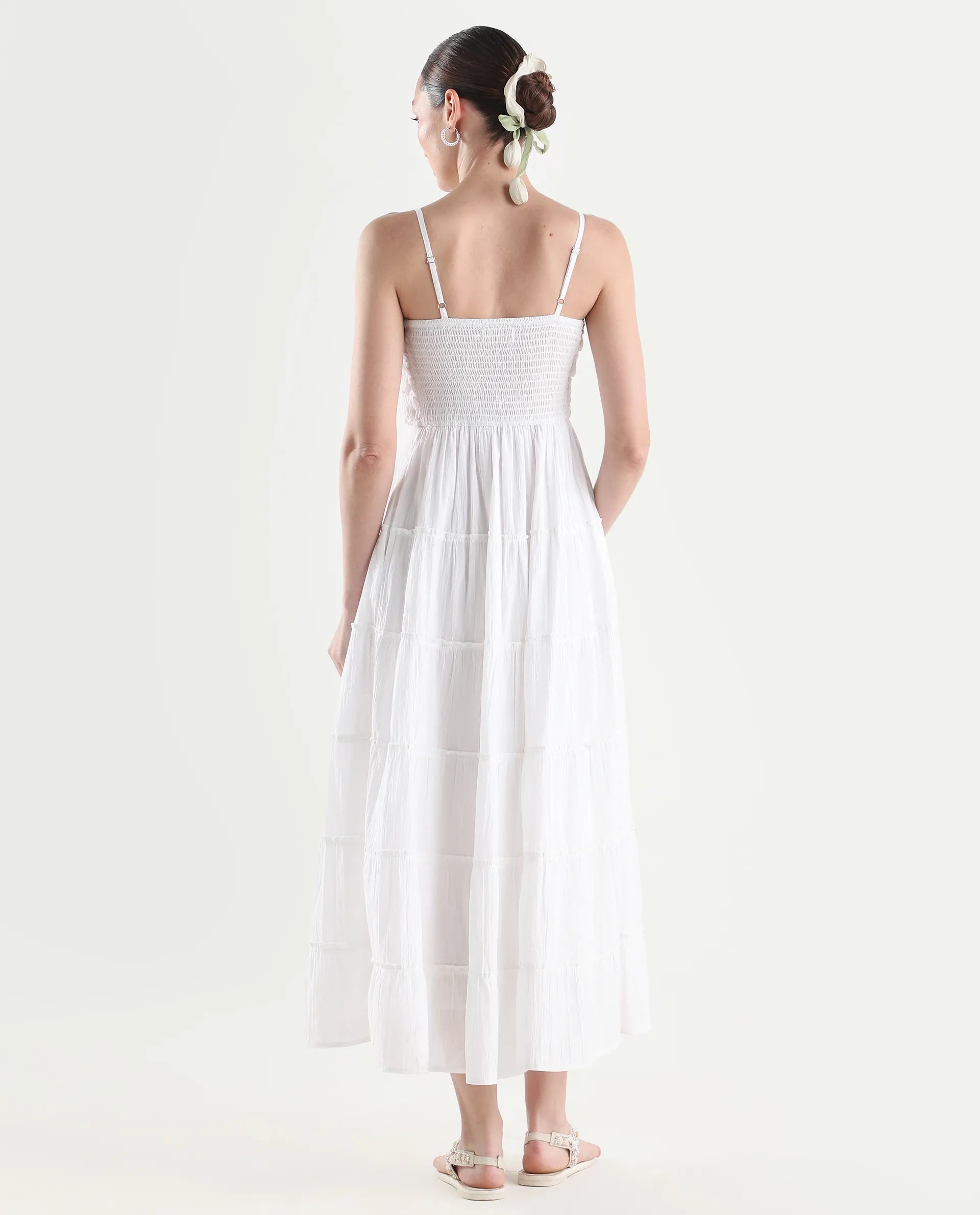 Rareism Women's Moanna Off White Cotton Blend Sleeveless Square Neck Fit And Flare Dress