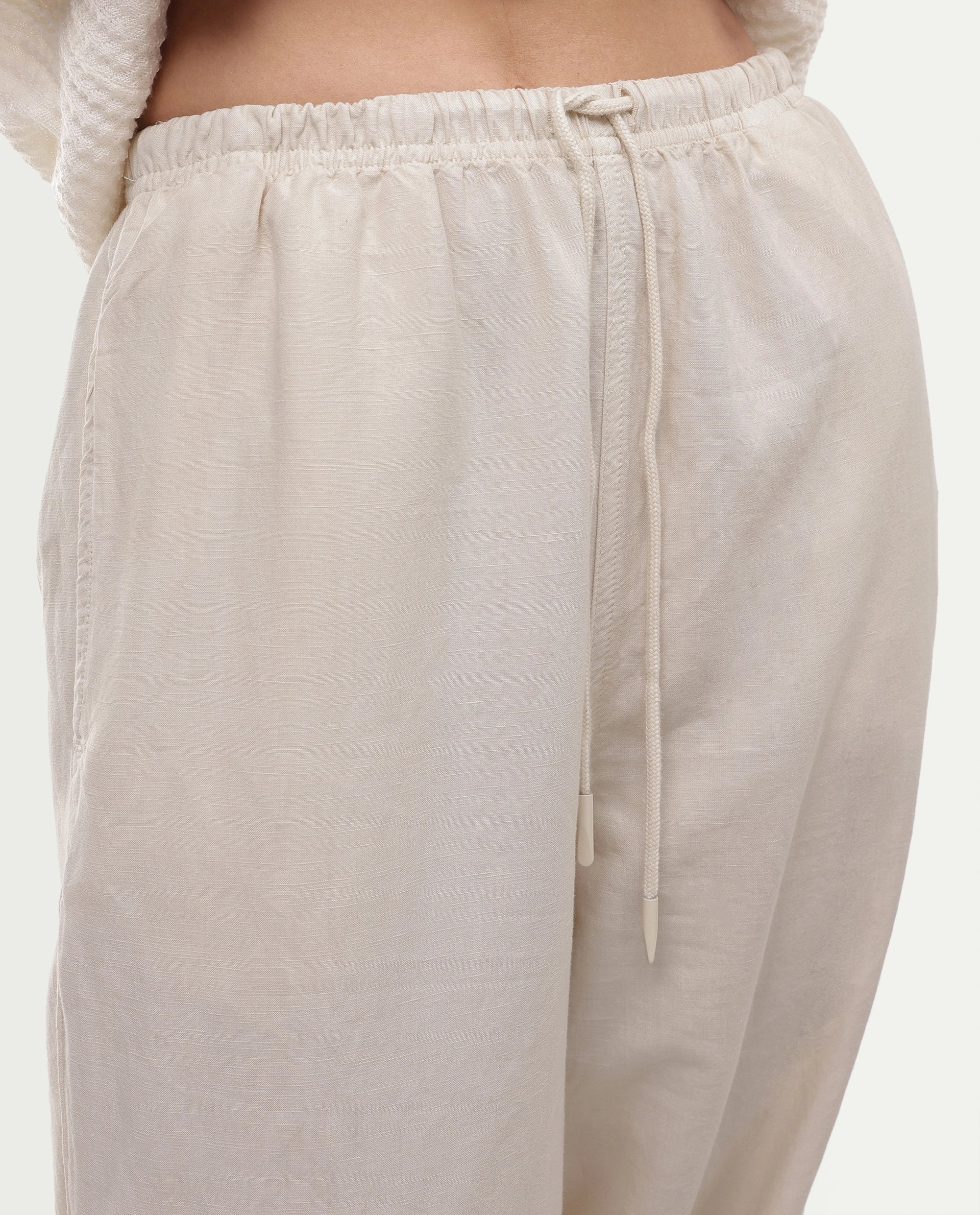 Rareism Women's Uniq Beige Linen Blend Fabric Straight Plain Trouser