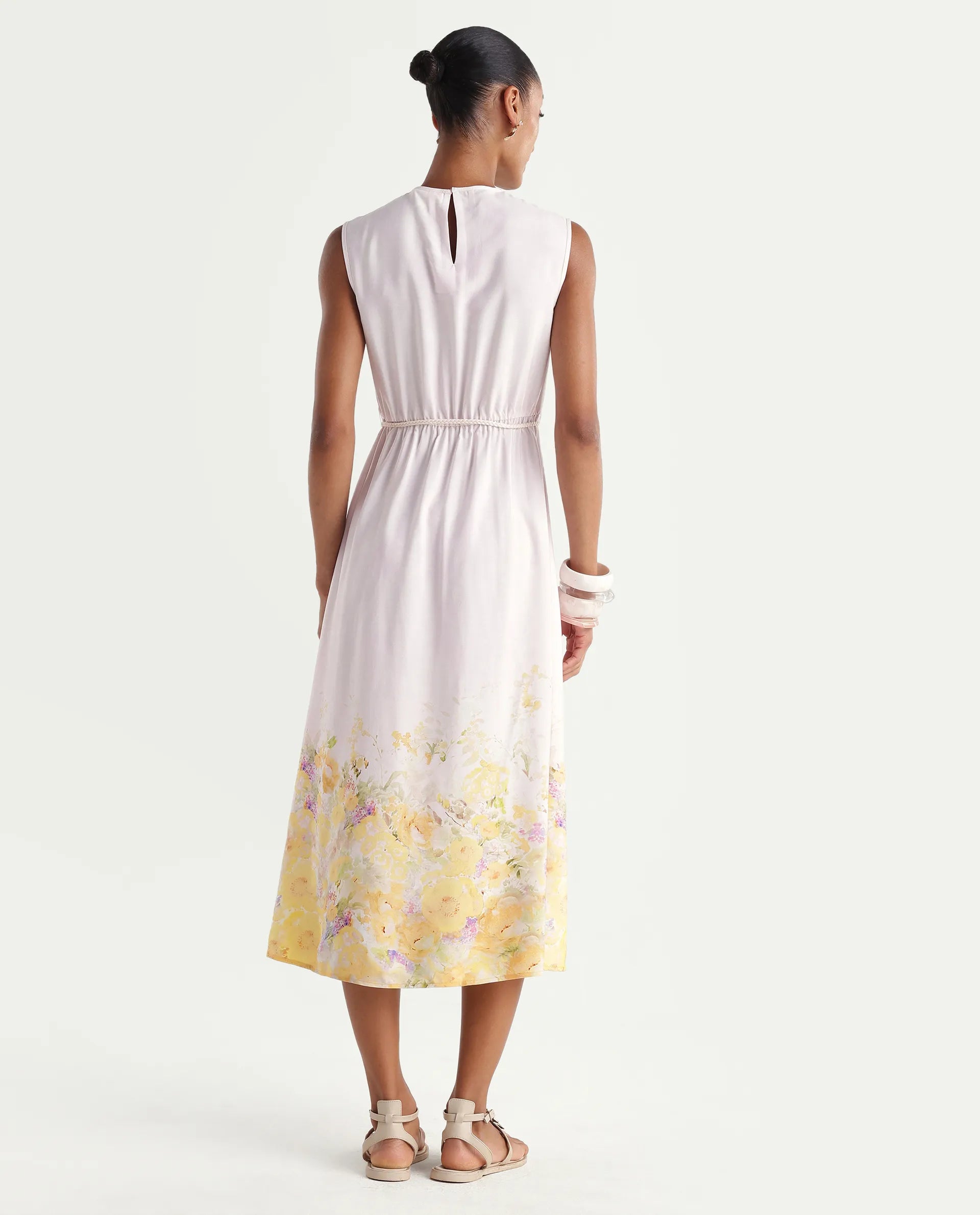 Rareism Women's Verik Multi Viscose Sleeveless Crew Neck Fit And Flare Floral Print Dress
