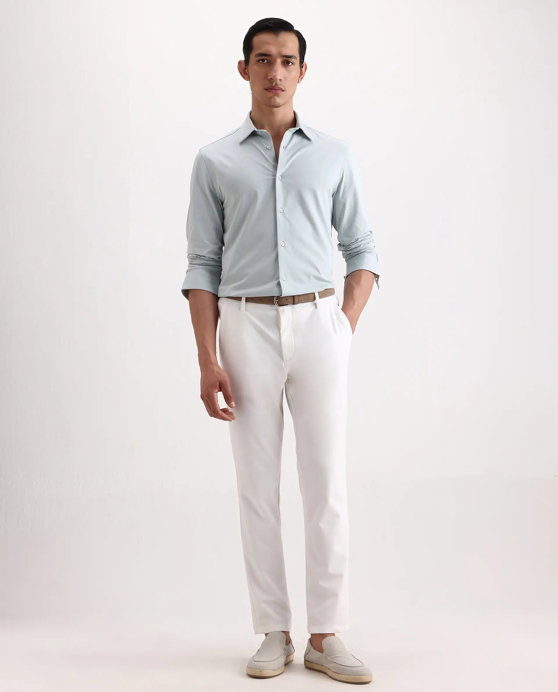 Rare Rabbit Men's Travel-Ss26 White Polyester Fabric Button And Zip Closure Closure Plain Trouser