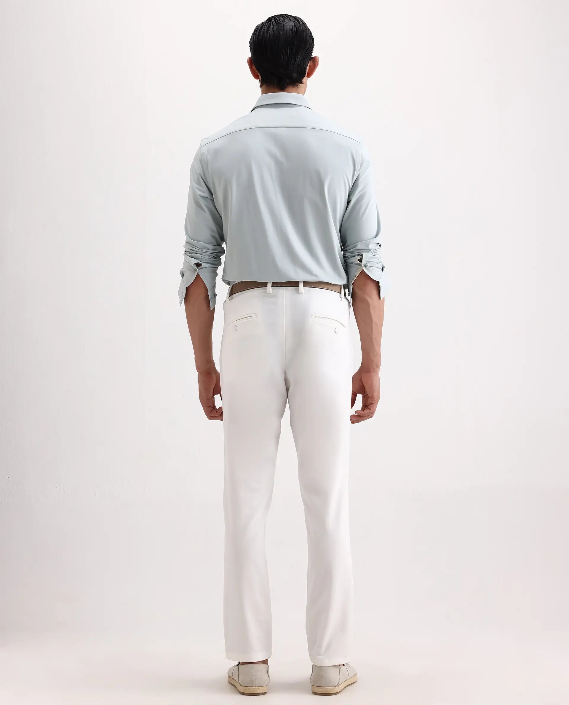 Rare Rabbit Men's Travel-Ss26 White Polyester Fabric Button And Zip Closure Closure Plain Trouser