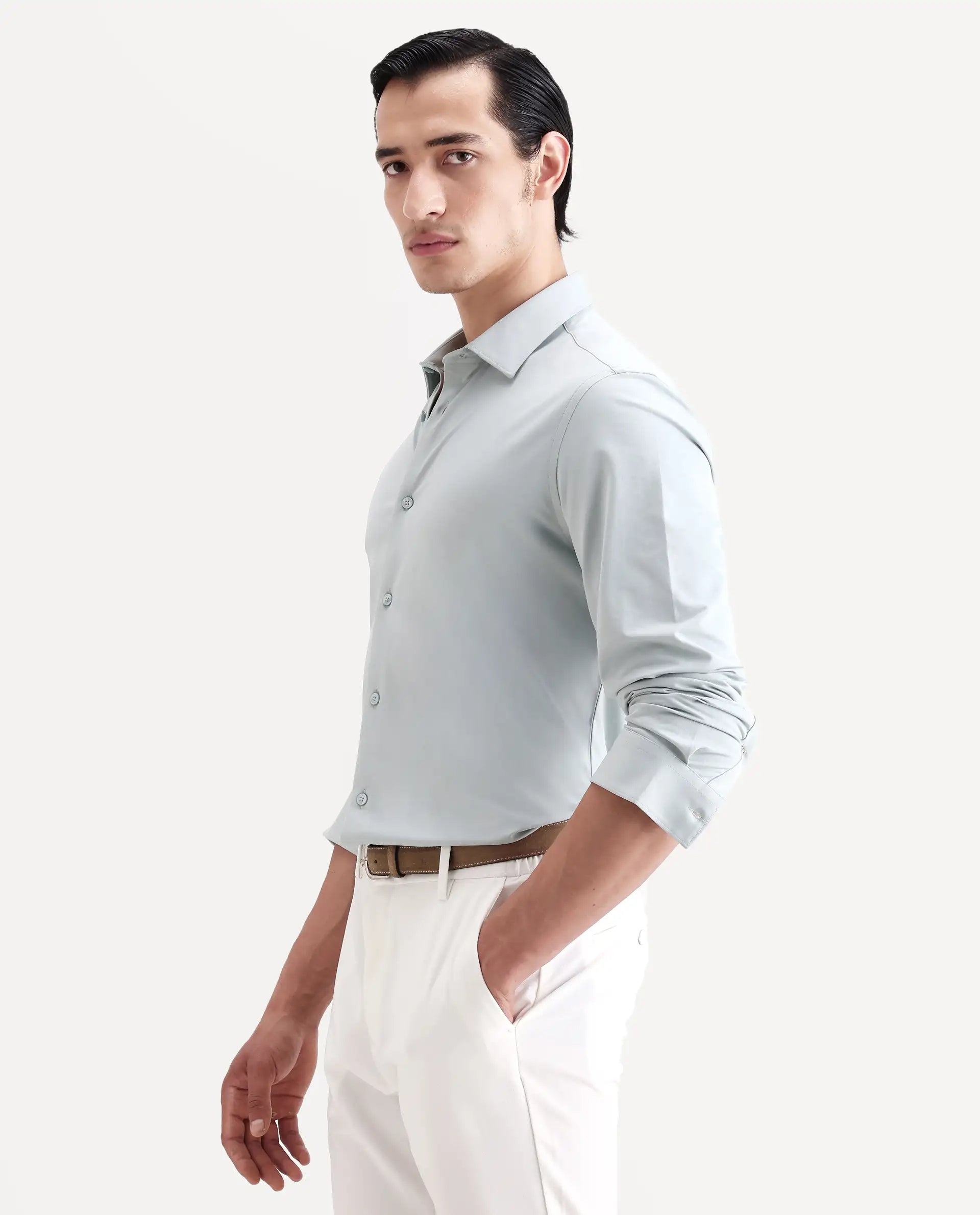 Rare Rabbit Men's Tour-Ss26 Pastel Green Cotton Blend Fabric Full Sleeve Spread Collar Regular Fit Plain Shirt