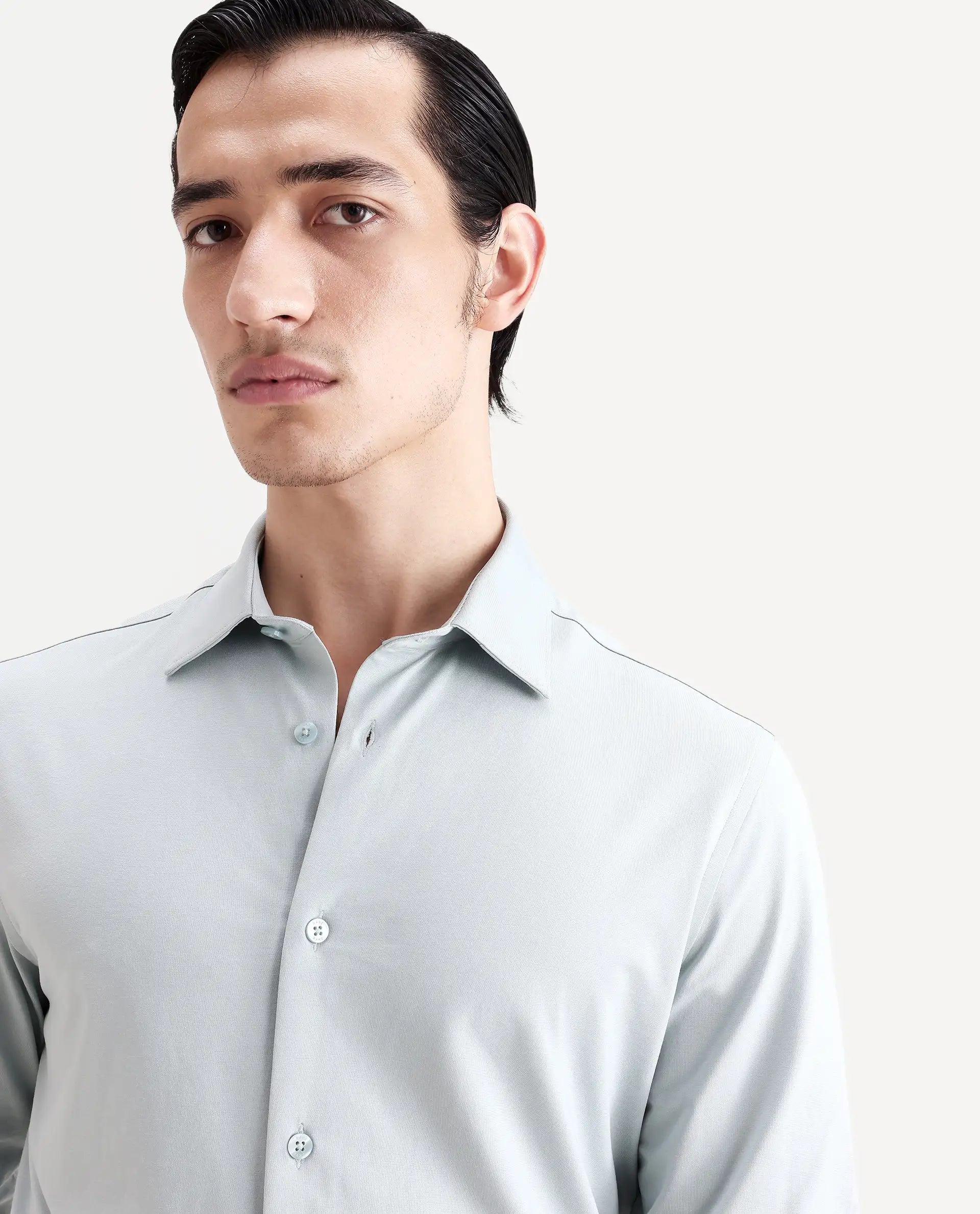 Rare Rabbit Men's Tour-Ss26 Pastel Green Cotton Blend Fabric Full Sleeve Spread Collar Regular Fit Plain Shirt