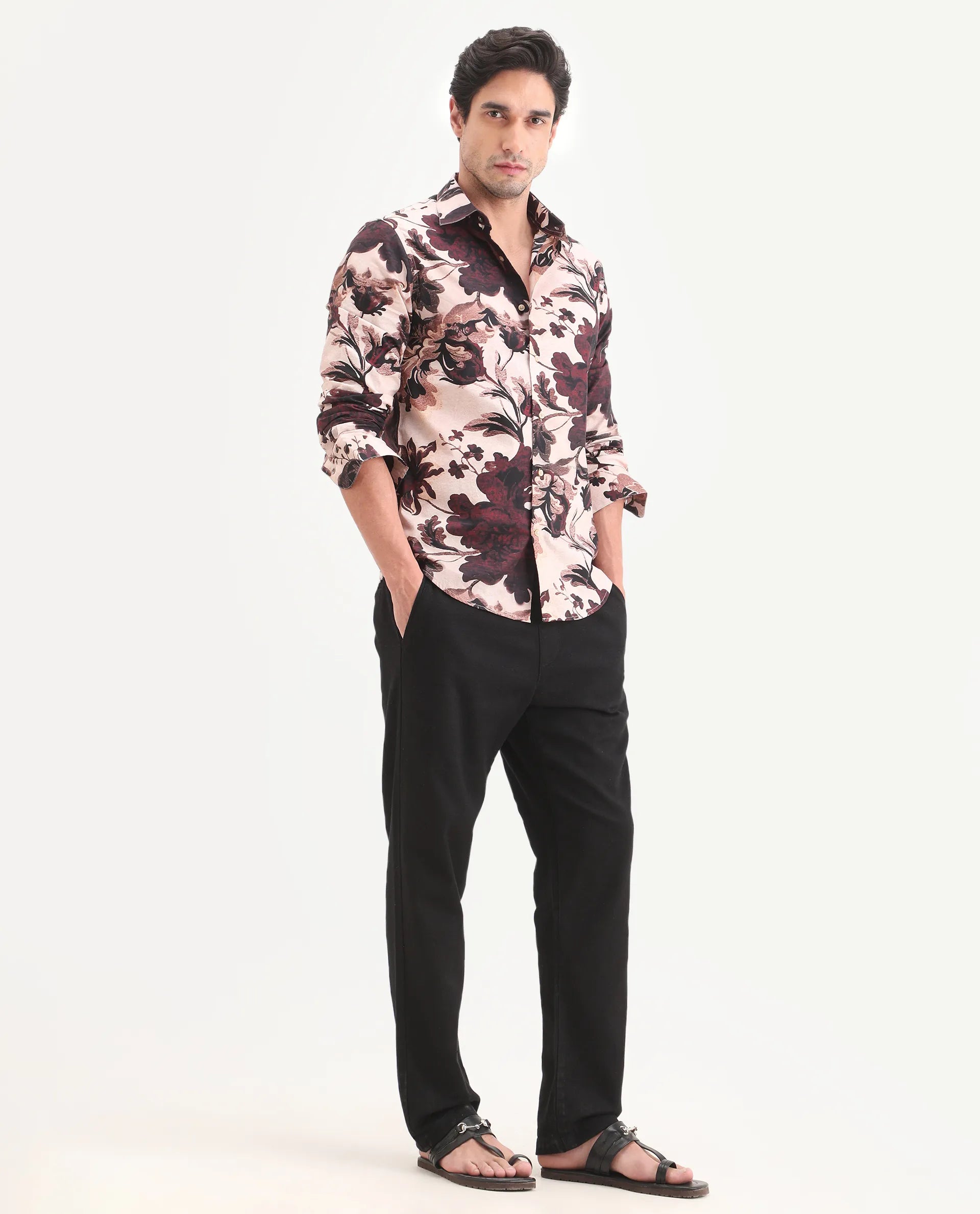 Rare Rabbit Men's Pluk Black Cotton Blend Fabric Regular Plain Trouser