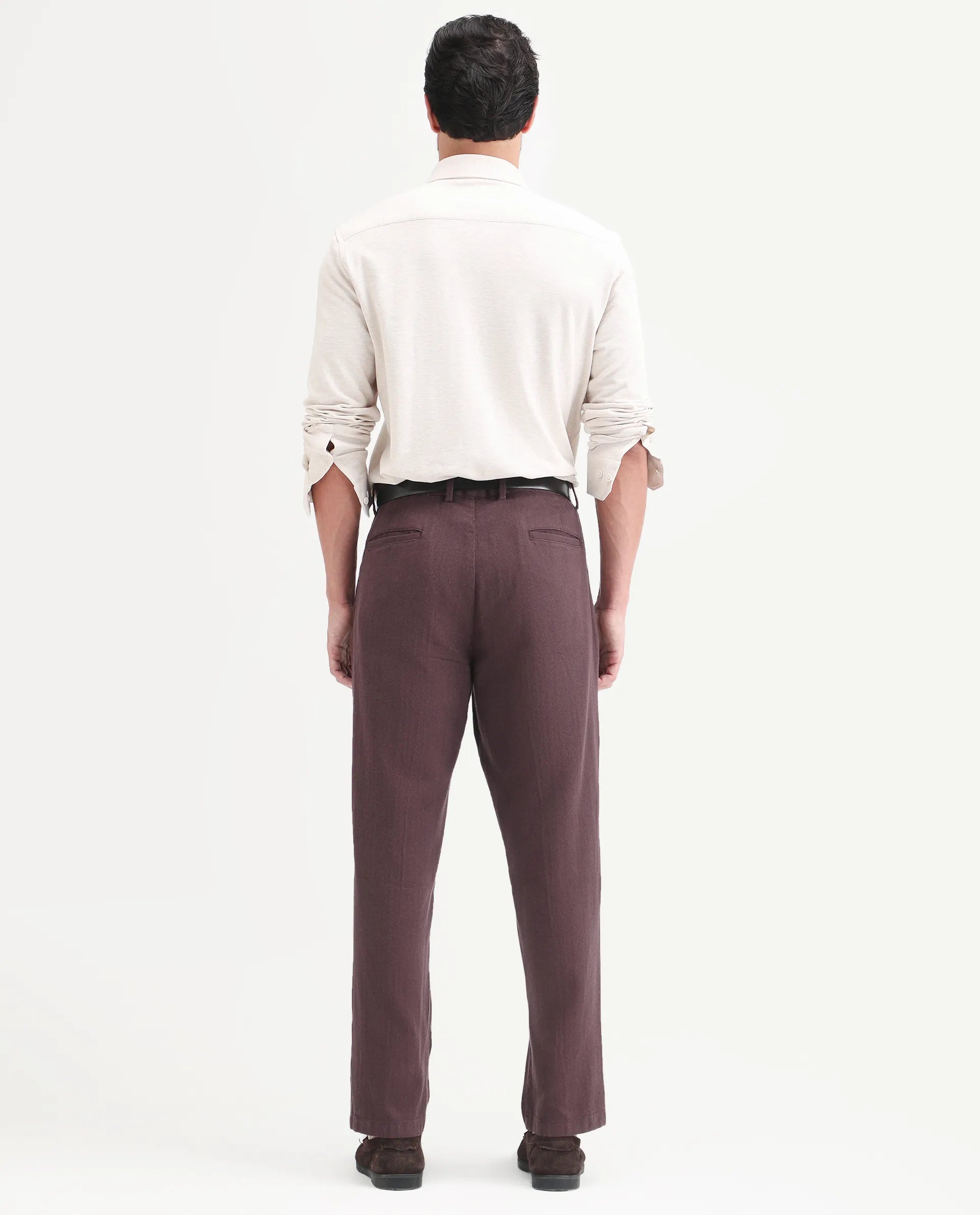 Rare Rabbit Men's Nada Brown Cotton Fabric Relaxed Plain Trouser