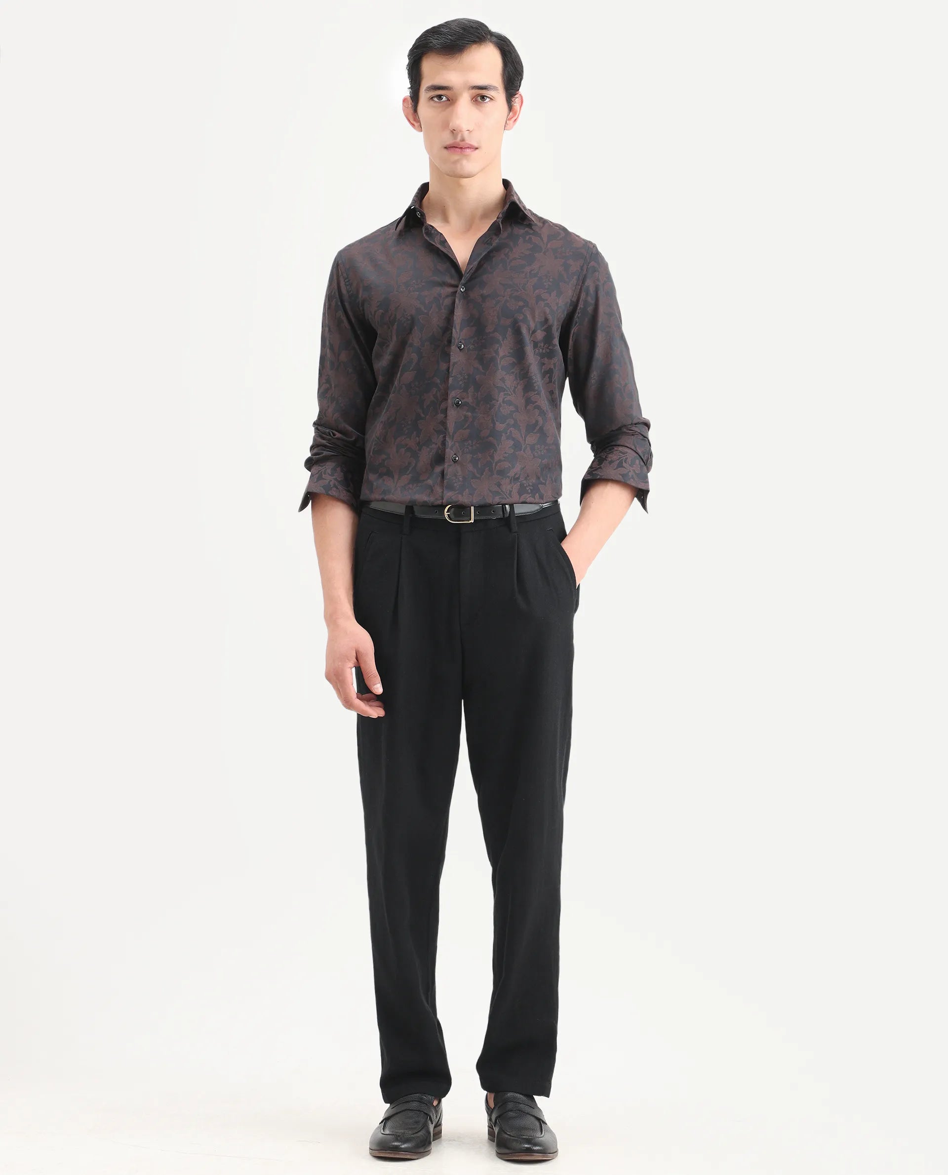 Rare Rabbit Men's Nada Black Cotton Fabric Relaxed Fit Plain Trouser