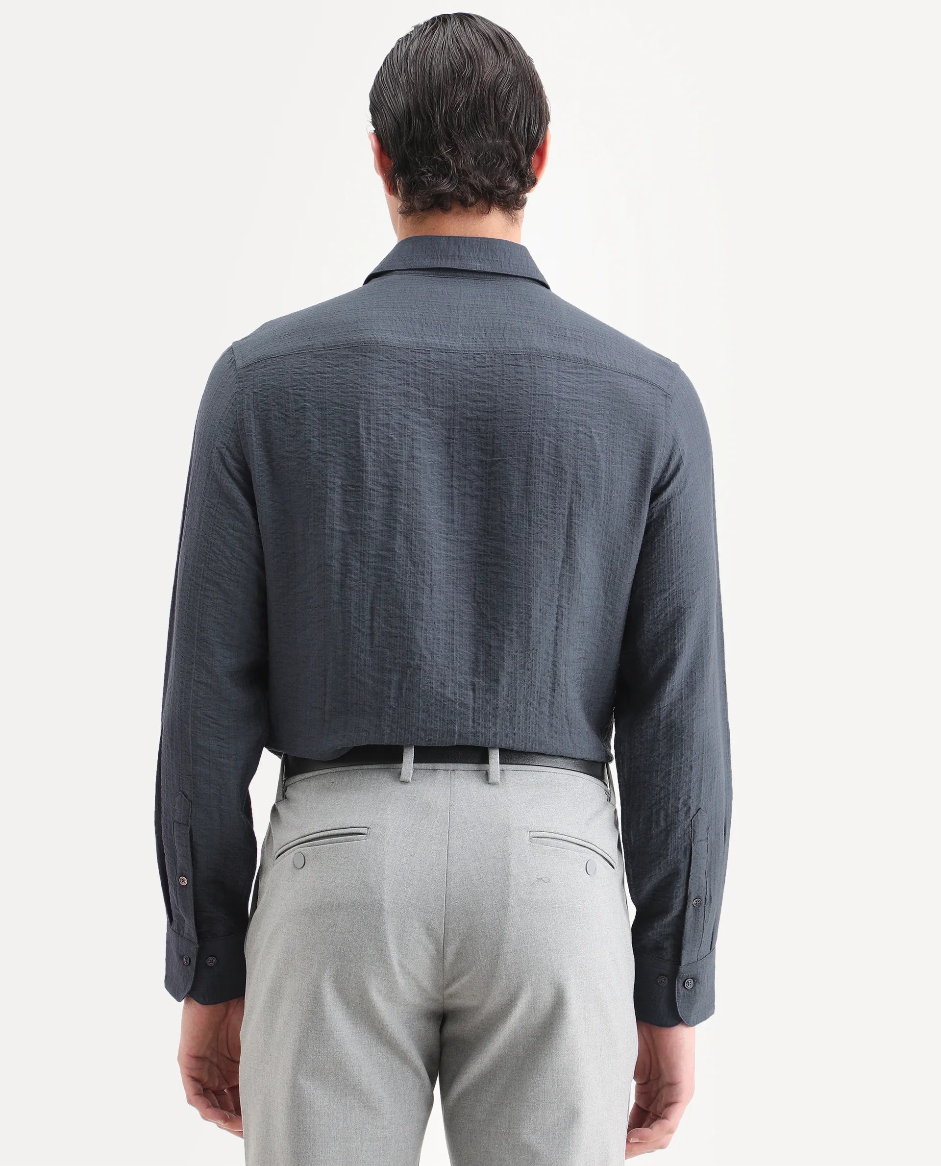 Rare Rabbit Men's Volas Dusky Grey Viscose Blend Fabric Full Sleeve Spread Collar Regular Fit Plain Shirt