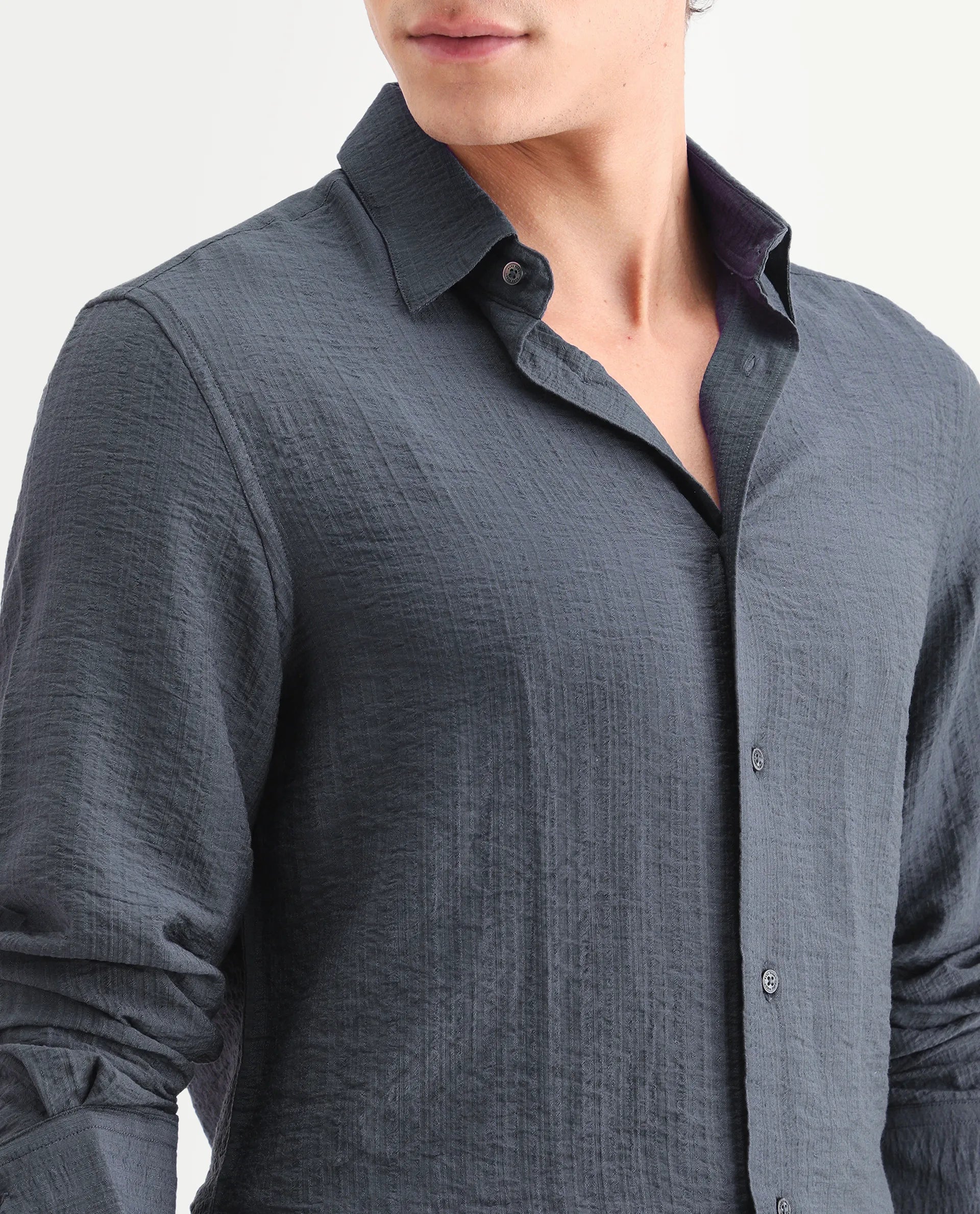 Rare Rabbit Men's Volas Dusky Grey Viscose Blend Fabric Full Sleeve Spread Collar Regular Fit Plain Shirt