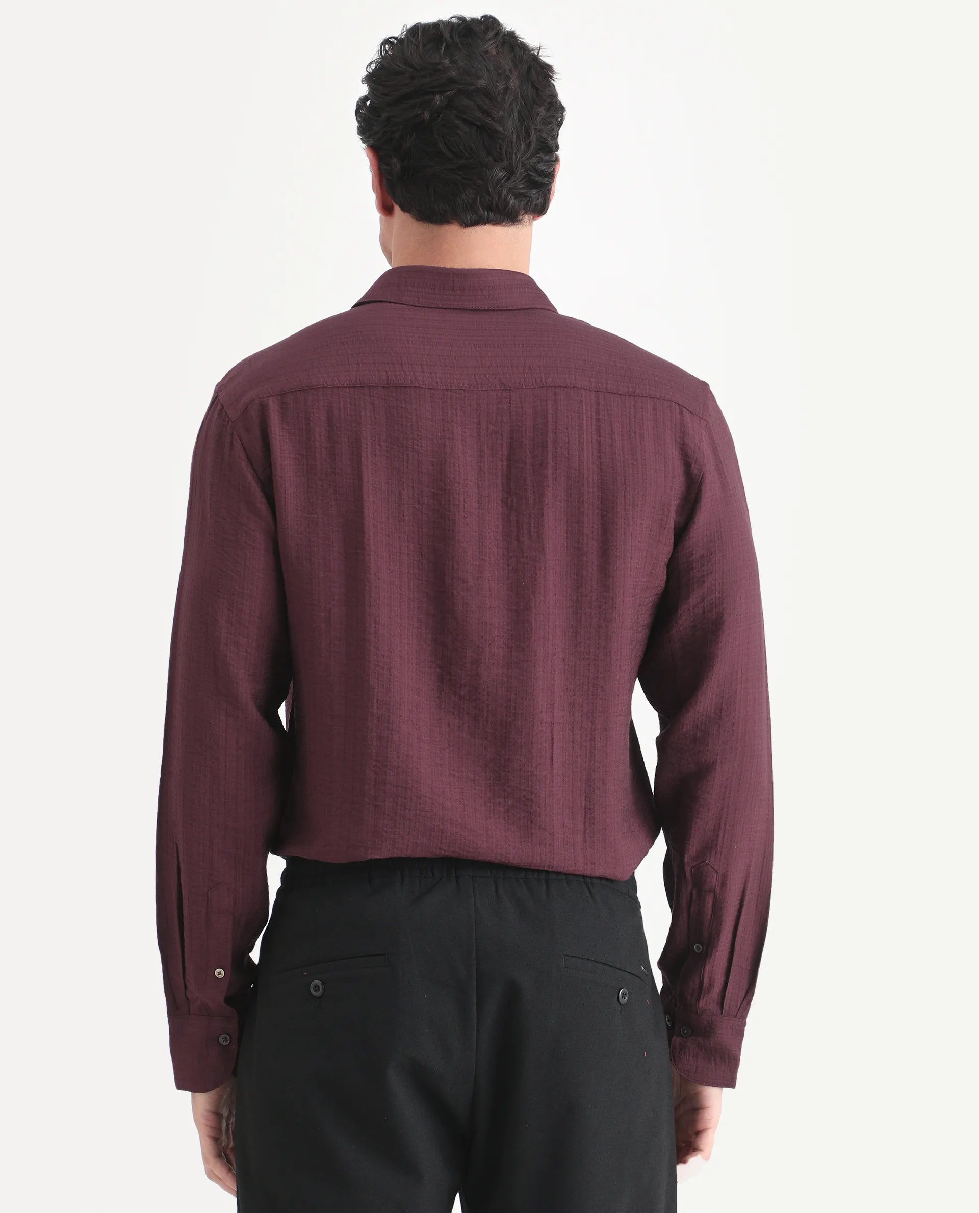 Rare Rabbit Men's Volas Dusky Maroon Viscose Blend Fabric Full Sleeve Spread Collar Regular Fit Plain Shirt