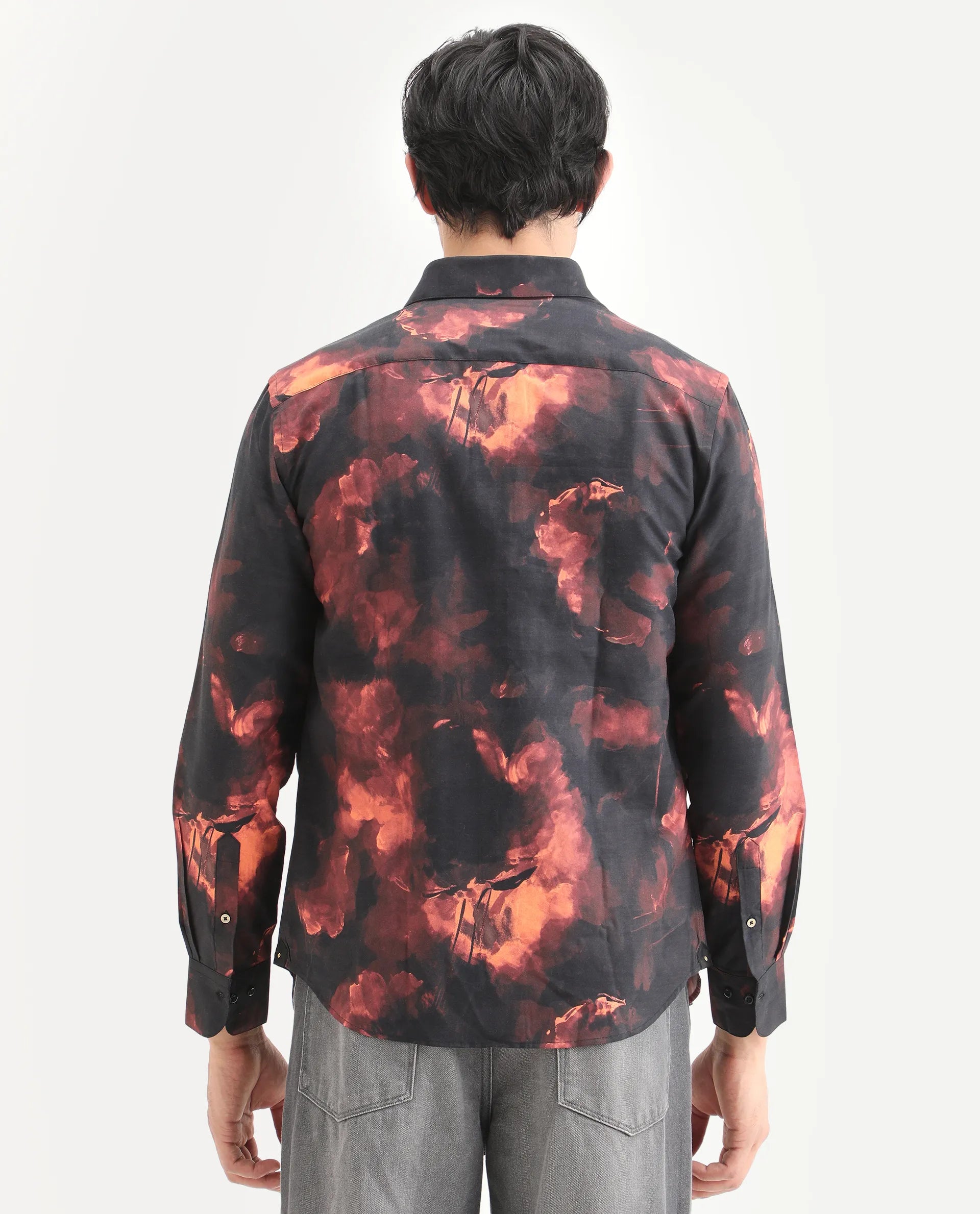 Rare Rabbit Men's Nemi Black Cotton Blend Fabric Full Sleeve Spread Collar Regular Fit Abstract Print Shirt