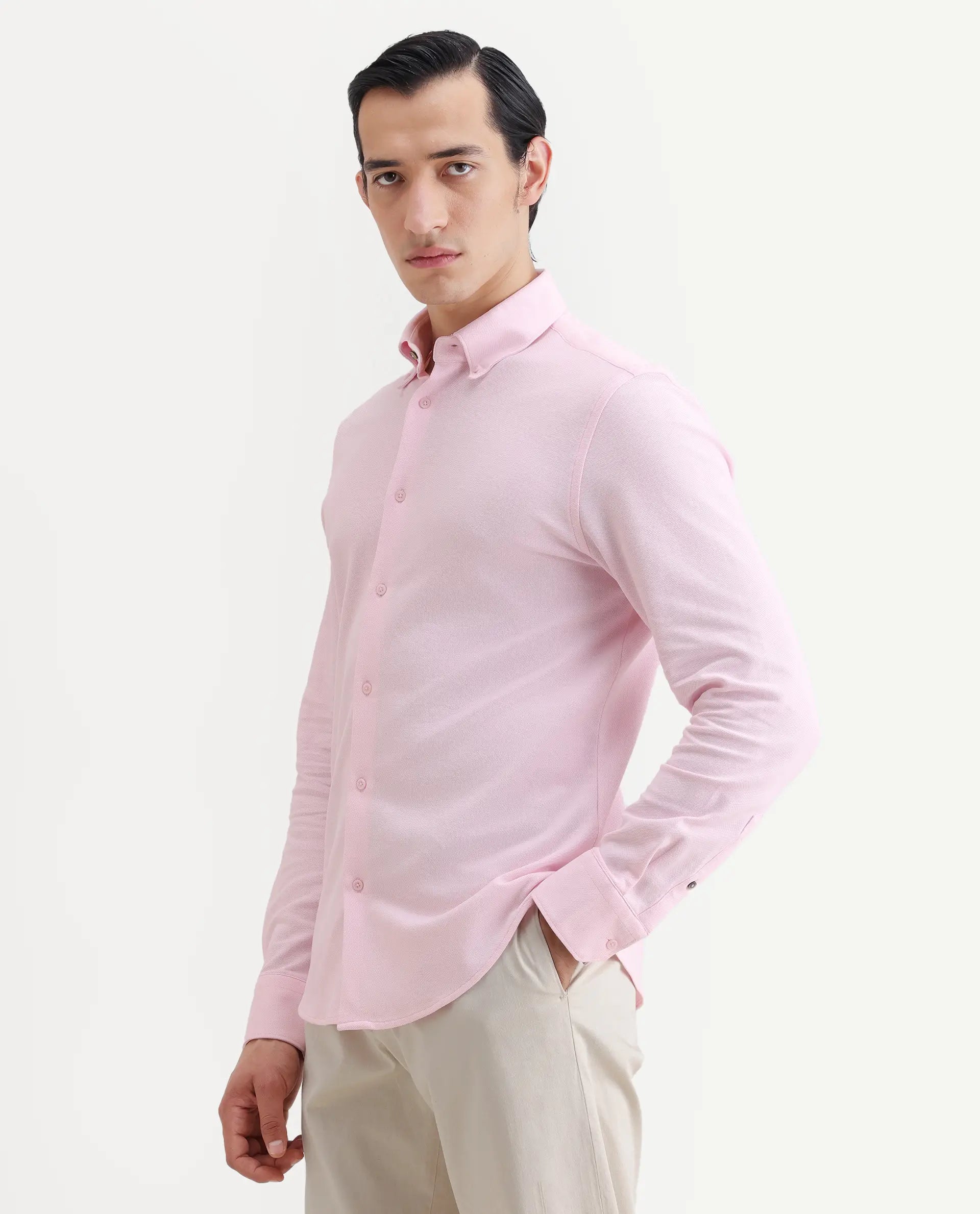 Rare Rabbit Men's Vane-Ss26 Light Pink Cotton Fabric Full Sleeve Regular Fit Plain Shirt