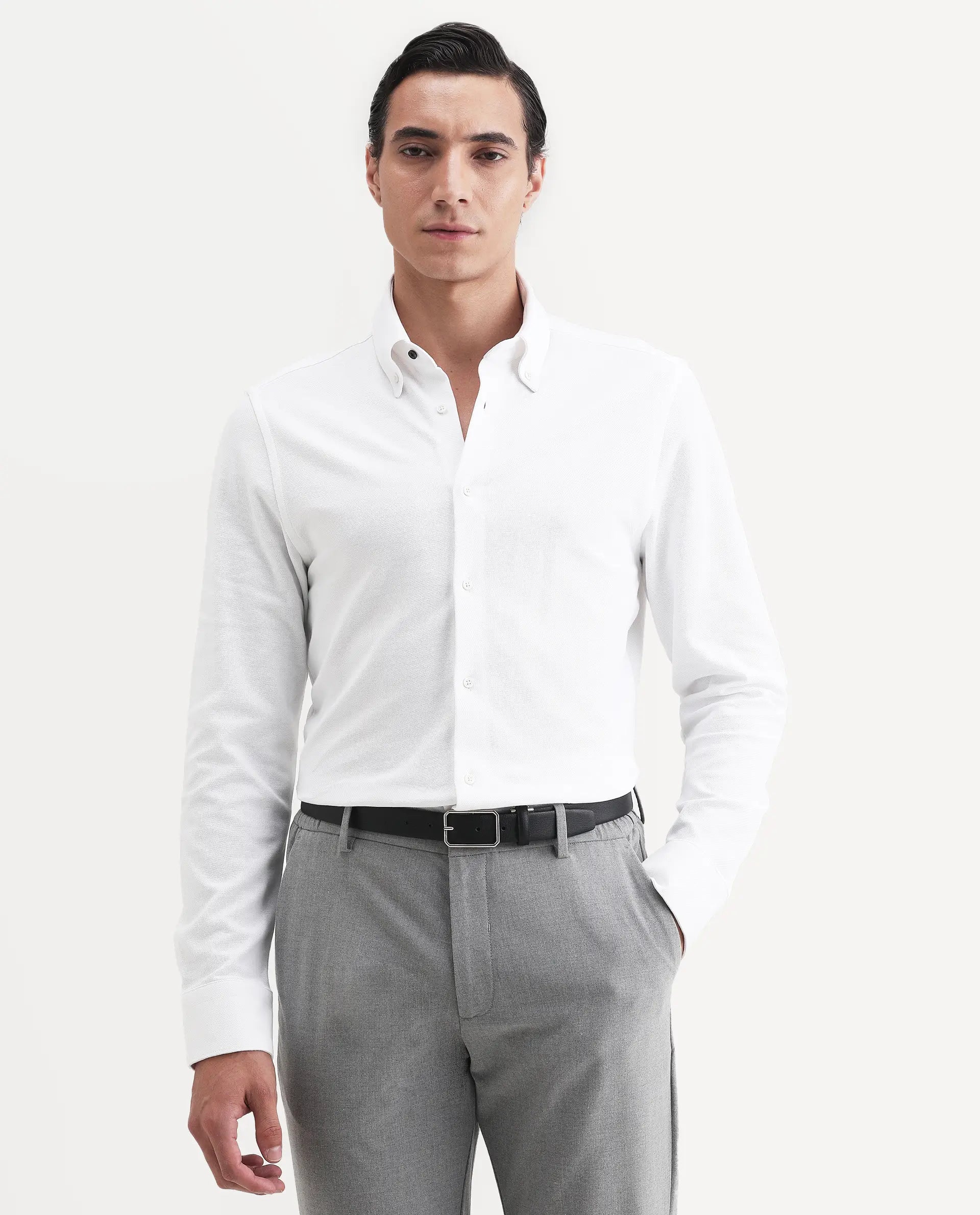 Rare Rabbit Men's Vane-Ss26 White Cotton Fabric Full Sleeve Regular Fit Plain Shirt