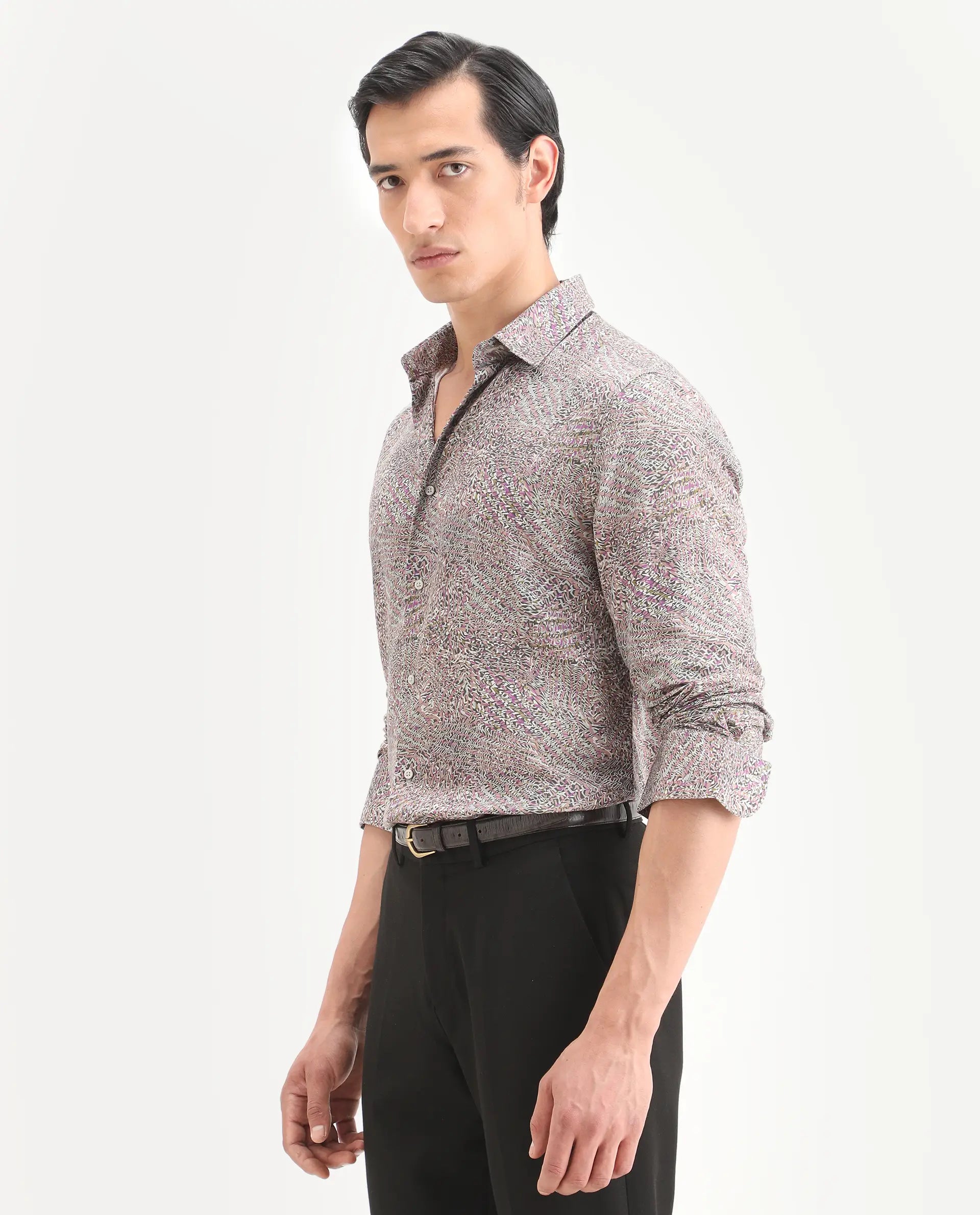 Rare Rabbit Men's Xion-1 Multi Cotton Blend Fabric Full Sleeve Spread Collar Regular Fit Abstract Print Shirt
