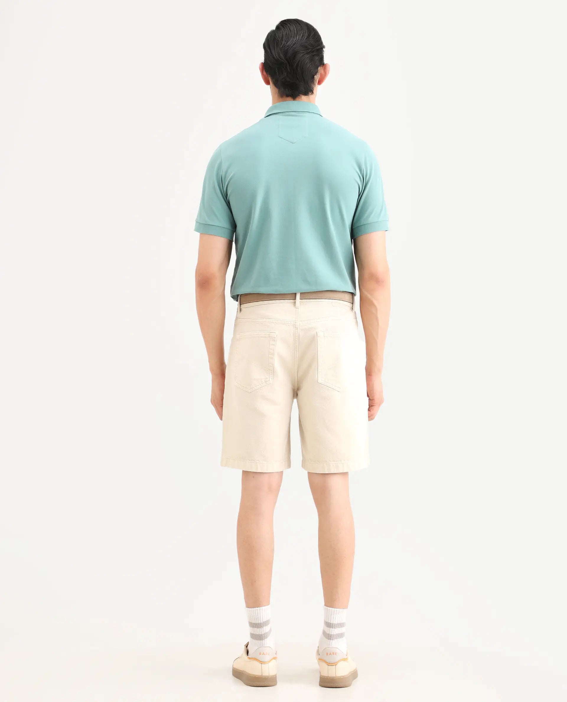 Rare Rabbit Men's Carp Light Beige Cotton Fabric Regular Fit Plain Shorts