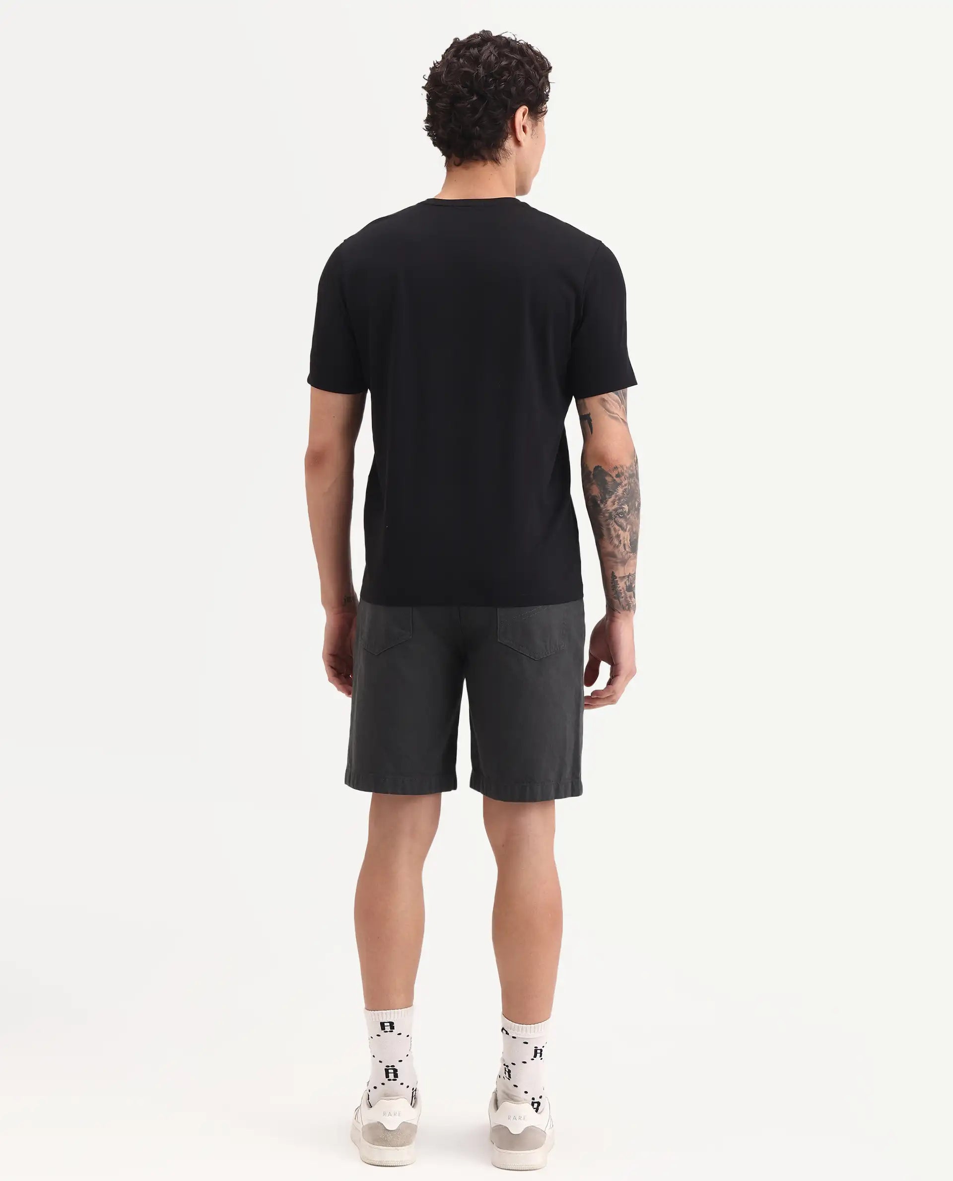 Rare Rabbit Men's Carp Dark Grey Cotton Fabric Regular Fit Plain Shorts