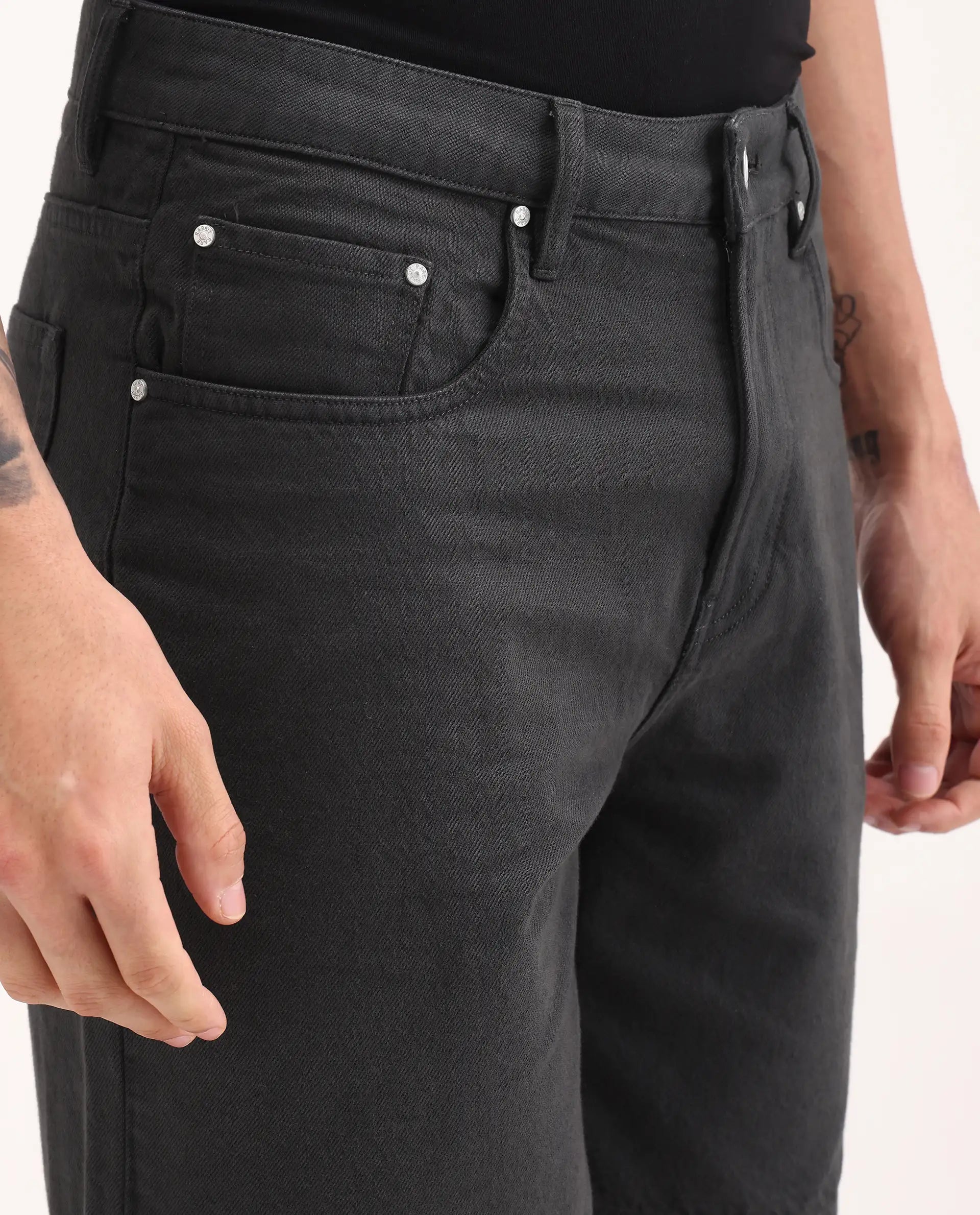 Rare Rabbit Men's Carp Dark Grey Cotton Fabric Regular Fit Plain Shorts