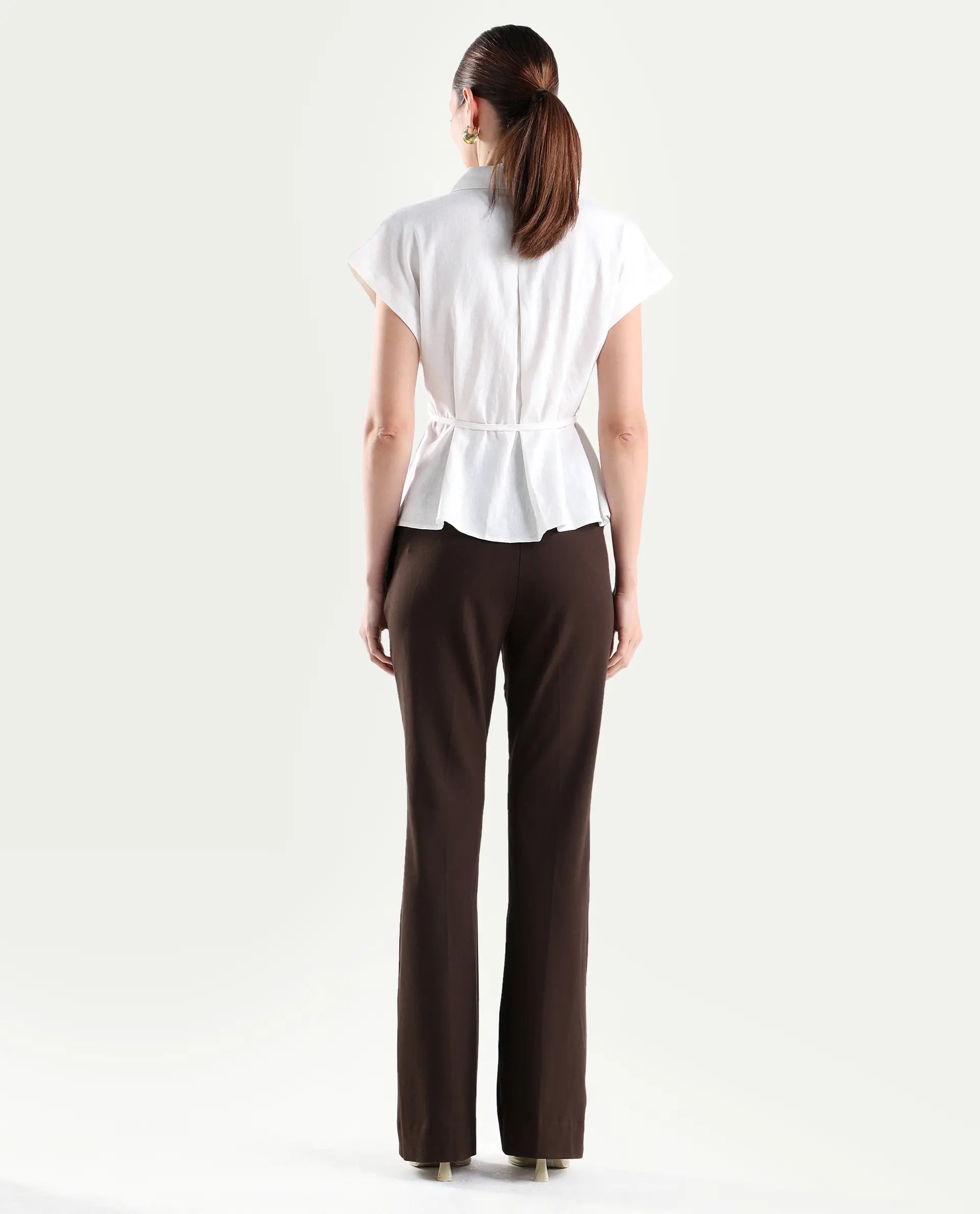 Rareism Women's Frare Brown Viscose Fabric Bootcut Plain Trouser