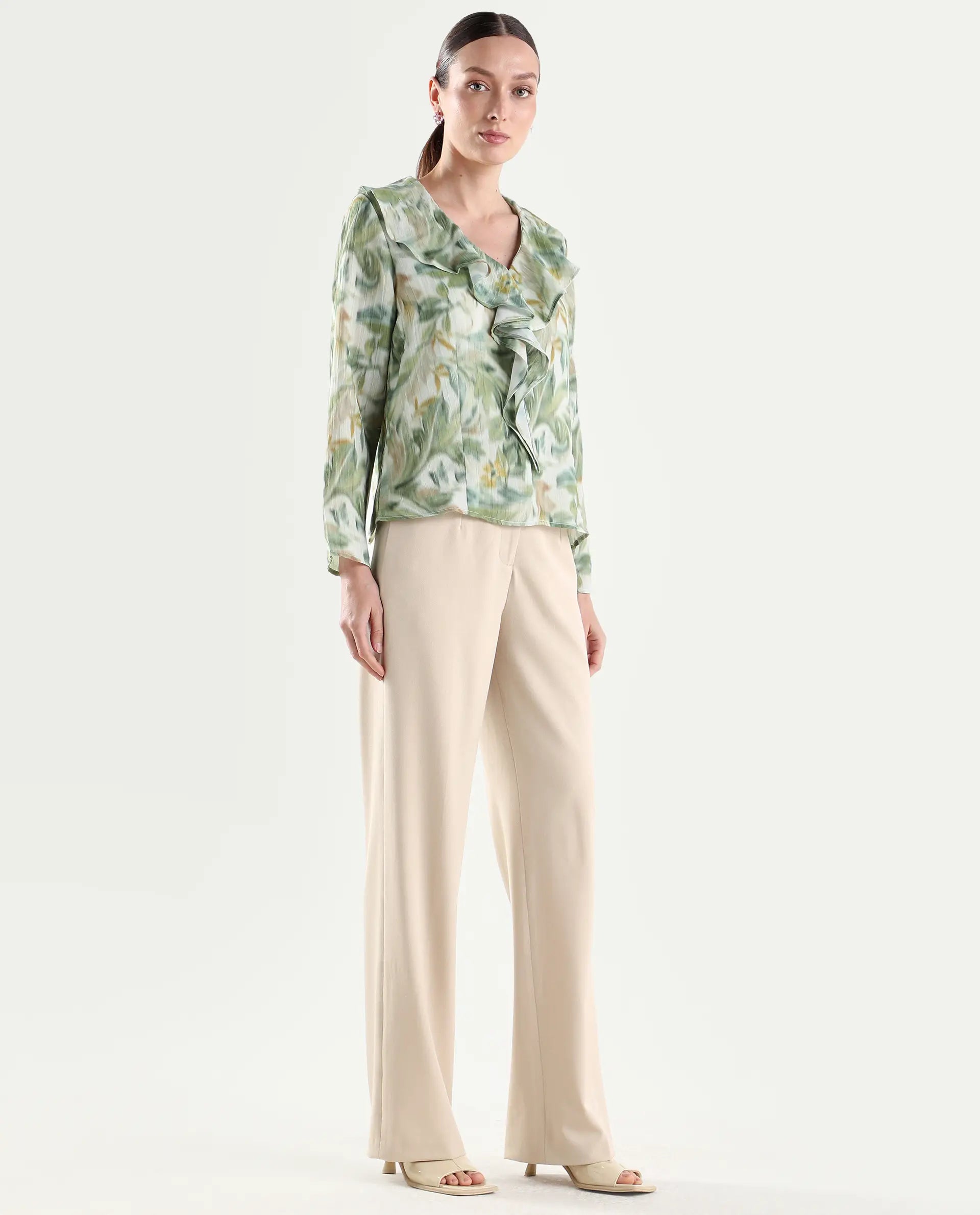 Rareism Women's Srait-1 Beige Polyester Blend Fabric Straight Plain Trouser