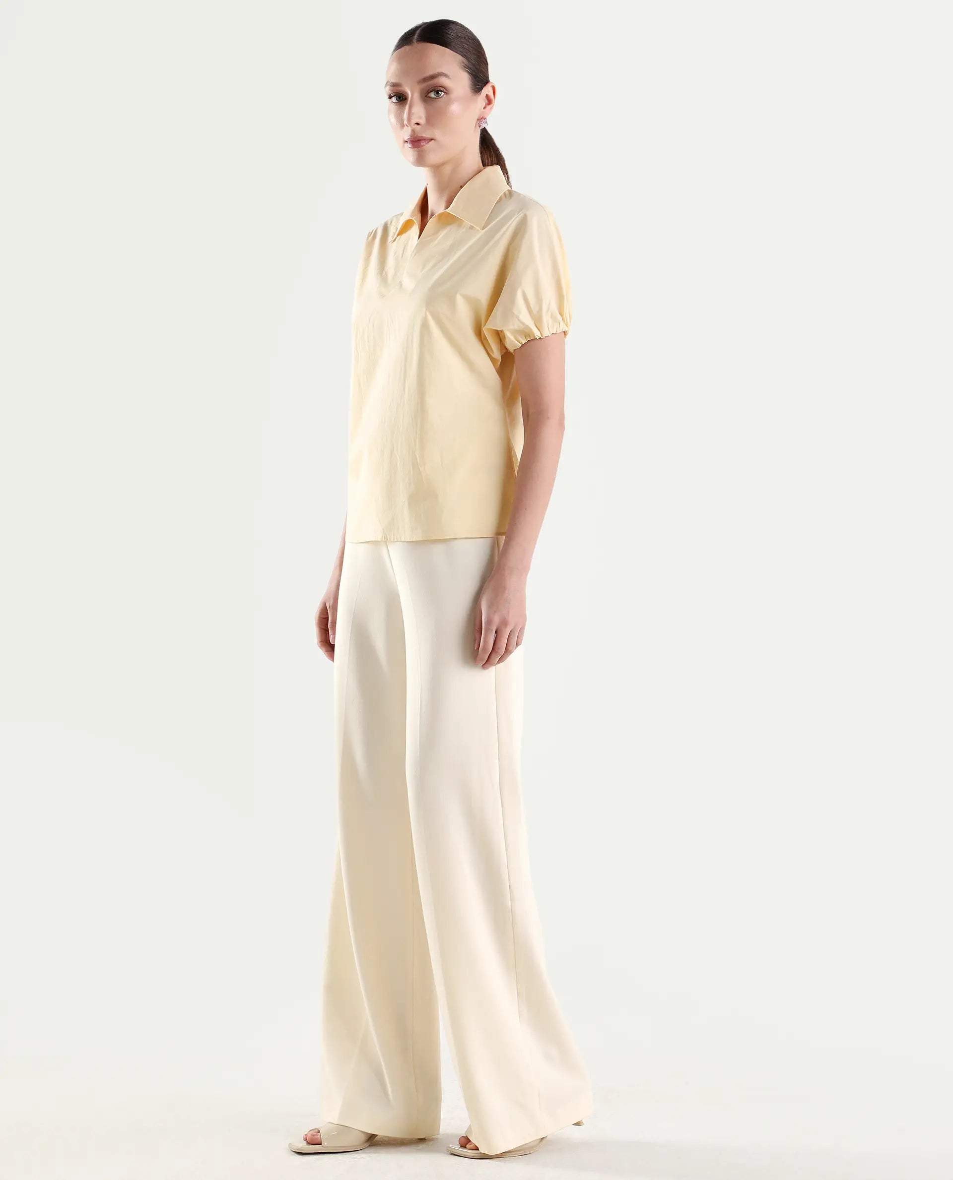 Rareism Women's Widy Off White Viscose Wide Plain Trouser