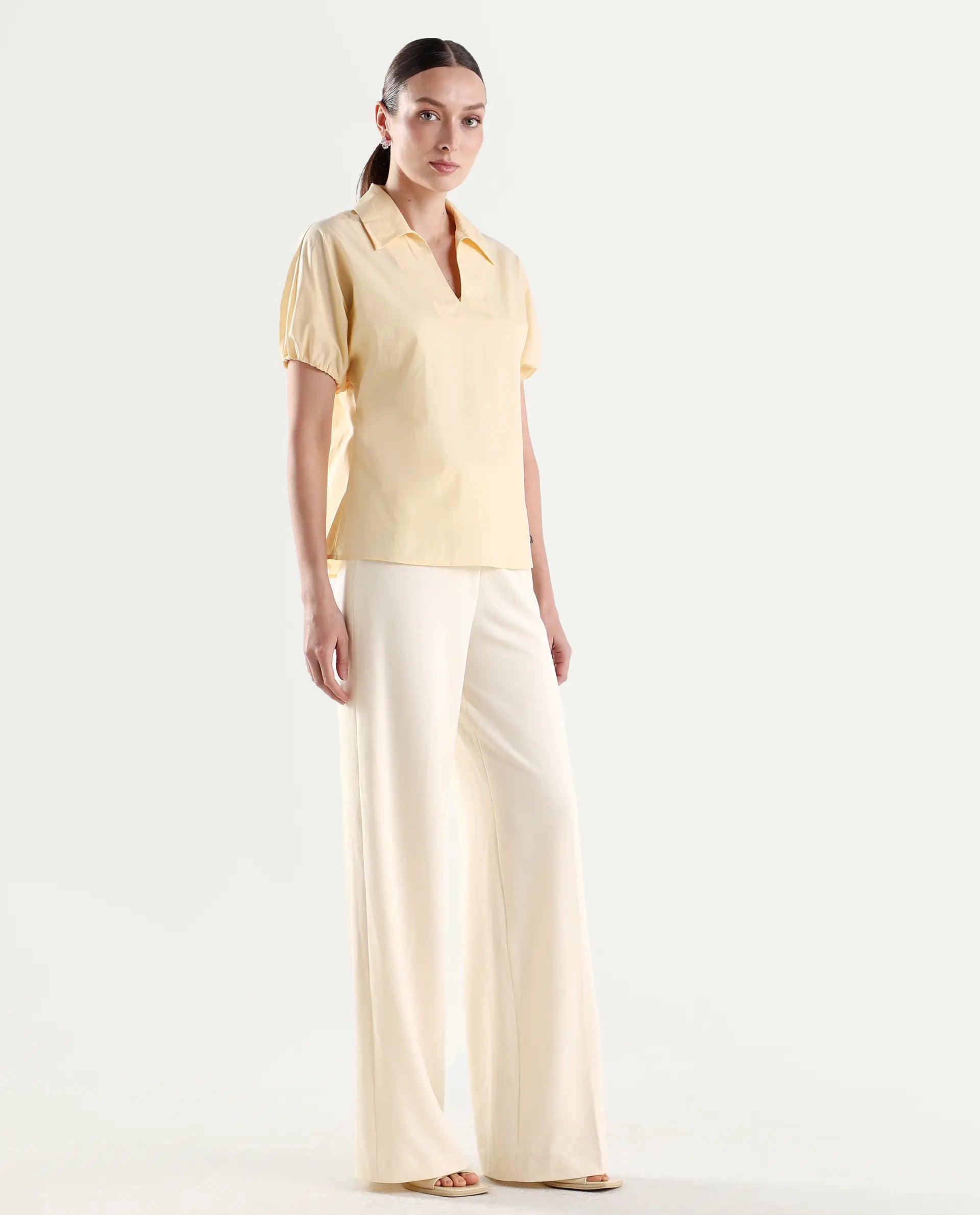 Rareism Women's Widy Off White Viscose Wide Plain Trouser