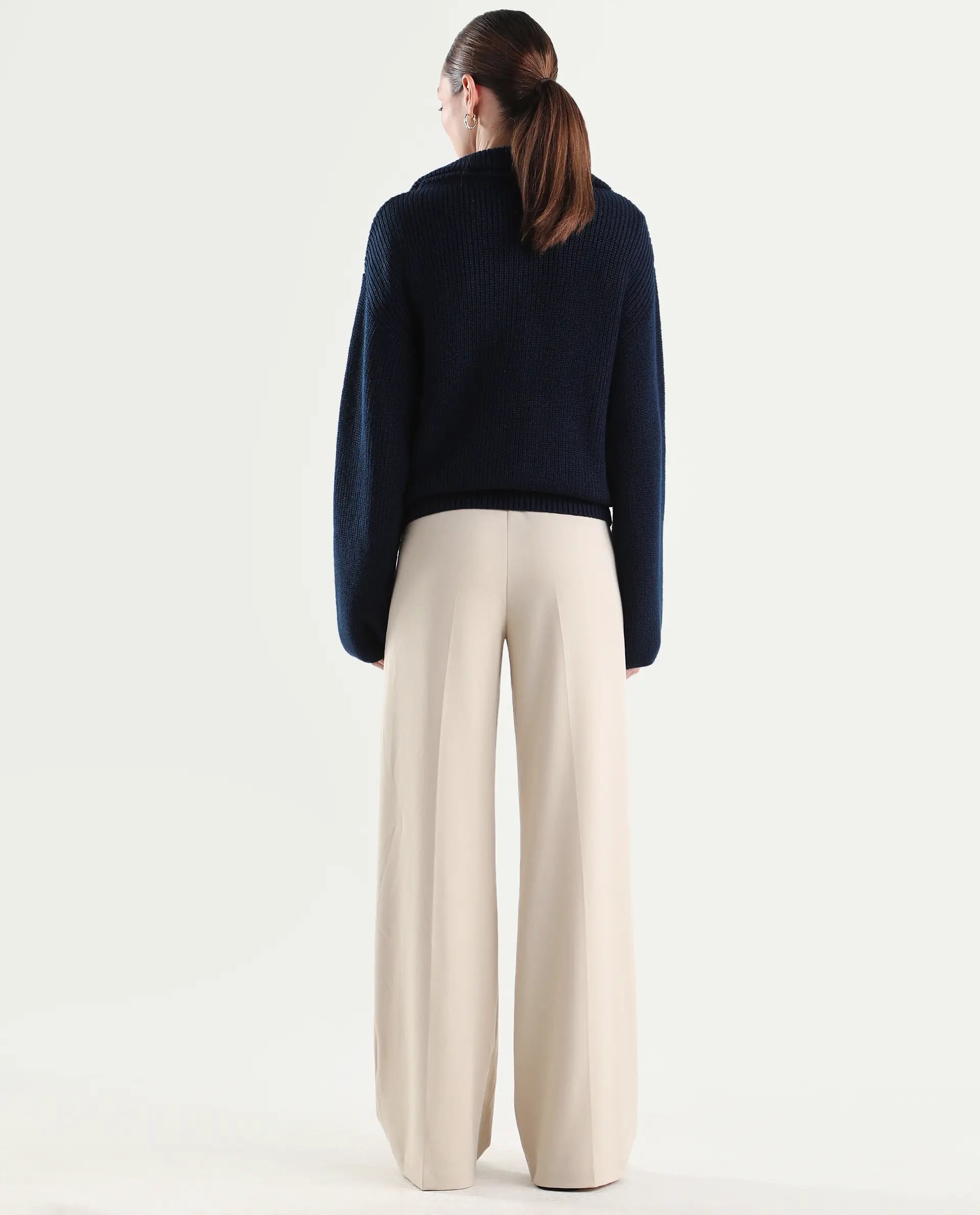 Rareism Women's Widy Beige Viscose Fabric Wide Plain Trouser
