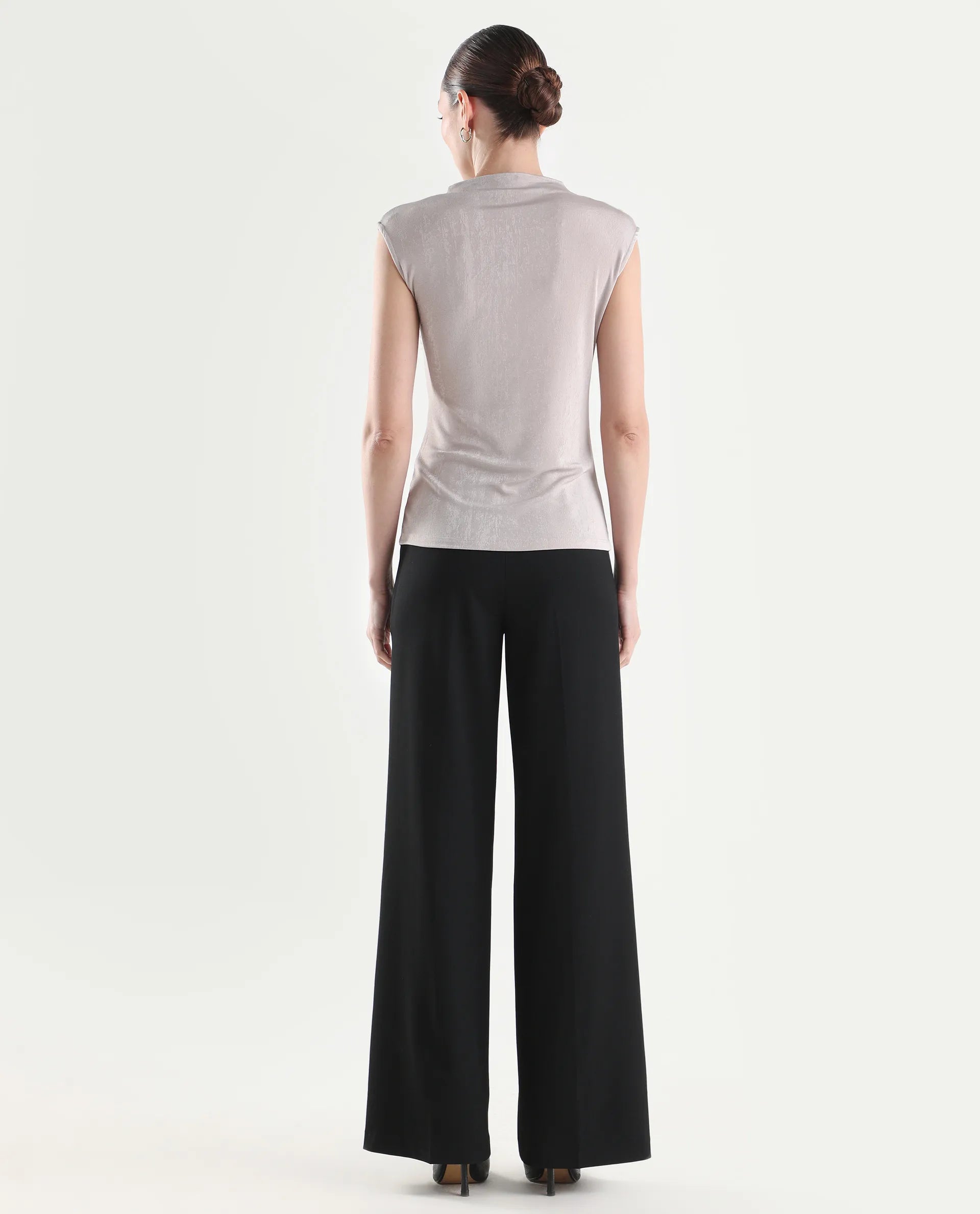 Rareism Women's Widy Black Viscose Wide Plain Trouser