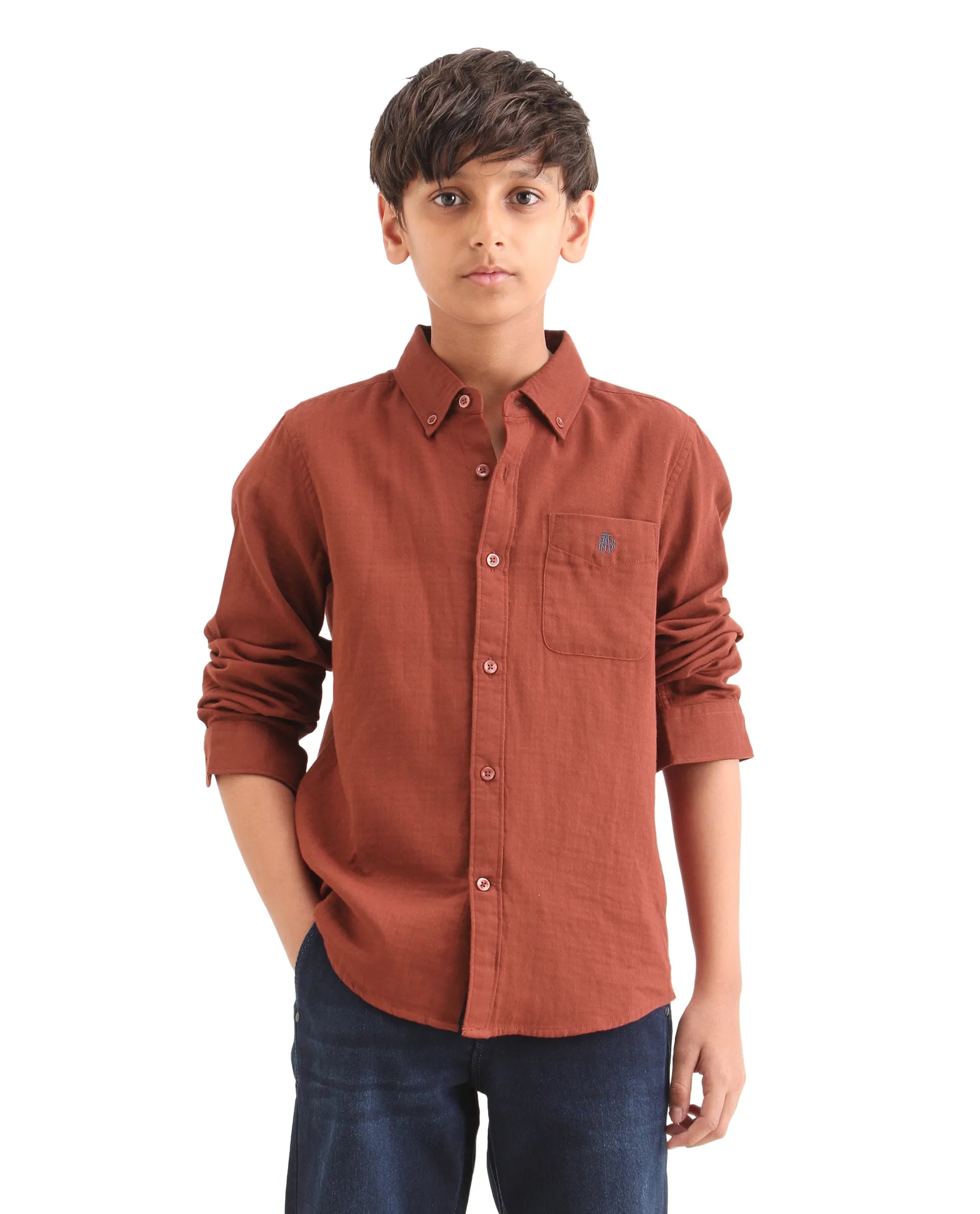 Rare Ones Kids Layerr-K-Fs-26 Brown Cotton Blend Button Closure Regular Fit Shirt