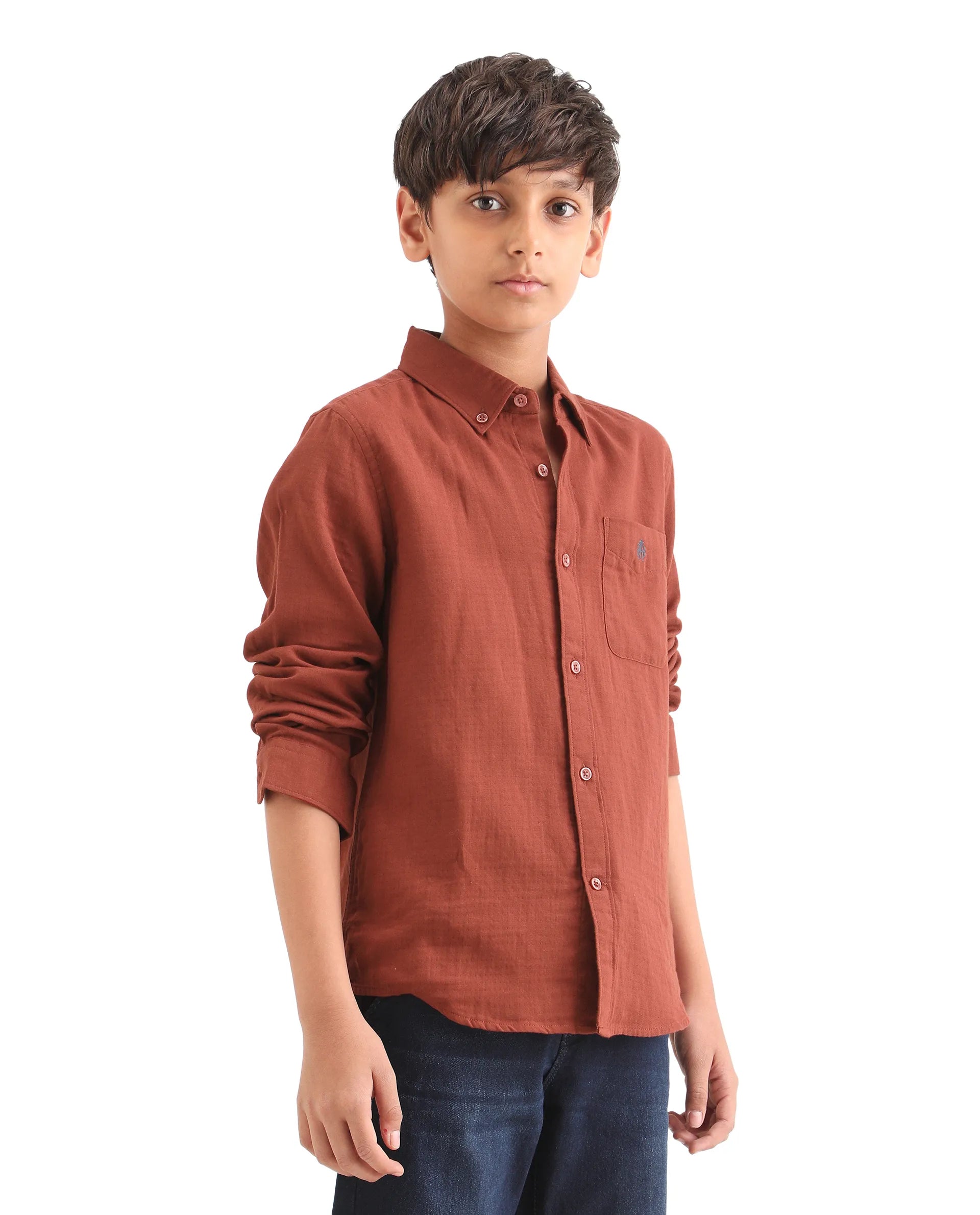 Rare Ones Kids Layerr-K-Fs-26 Brown Cotton Blend Button Closure Regular Fit Shirt