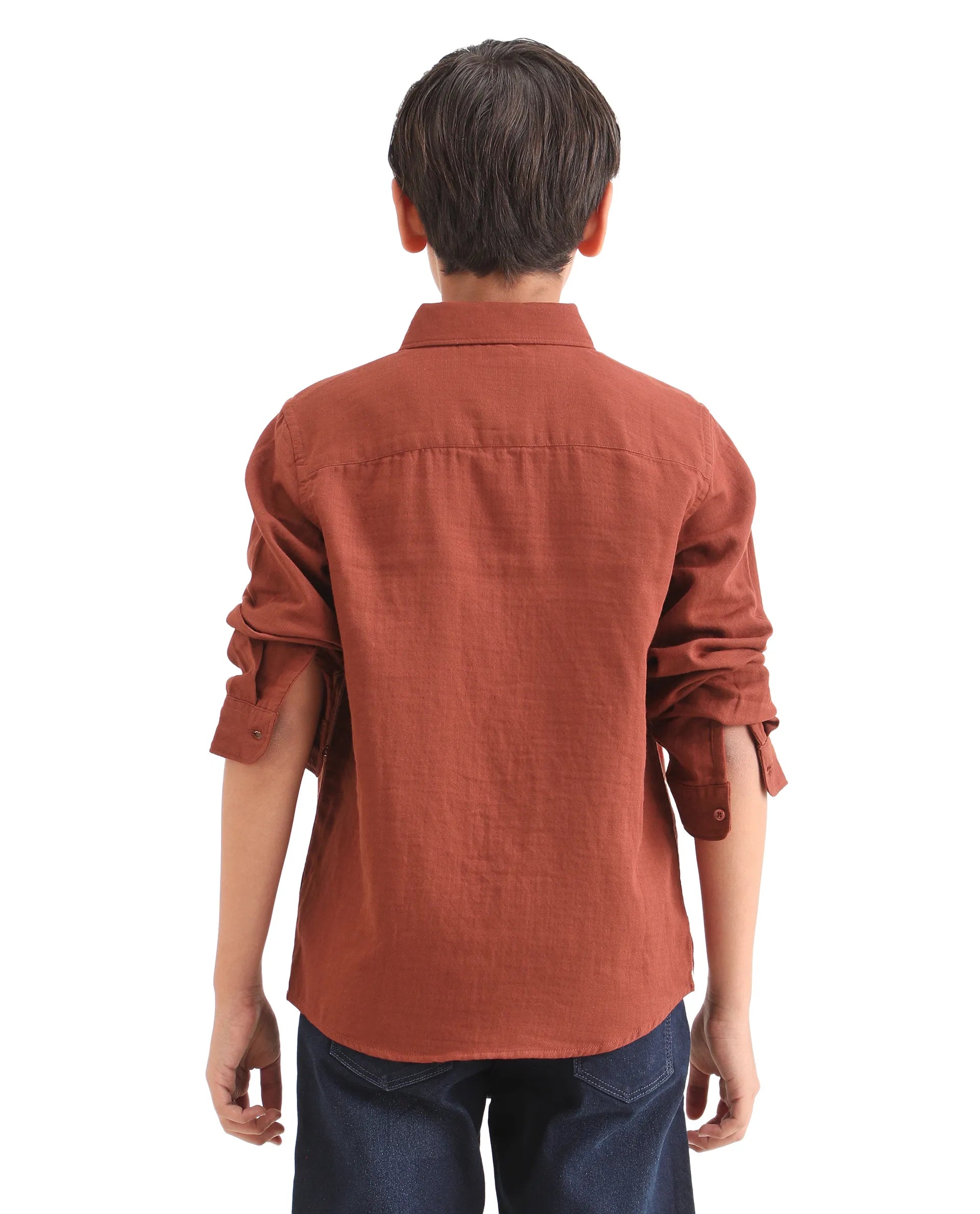 Rare Ones Kids Layerr-K-Fs-26 Brown Cotton Blend Button Closure Regular Fit Shirt