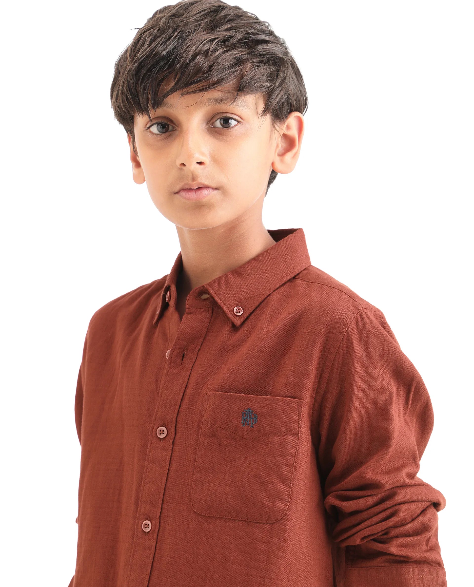 Rare Ones Kids Layerr-K-Fs-26 Brown Cotton Blend Button Closure Regular Fit Shirt
