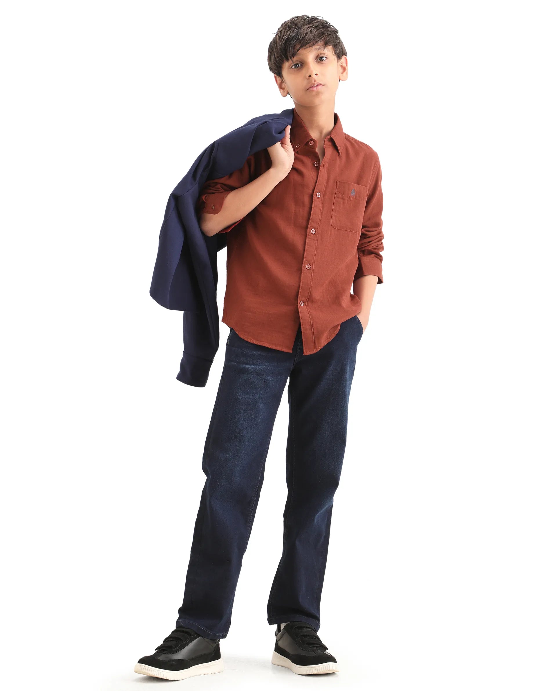 Rare Ones Kids Layerr-K-Fs-26 Brown Cotton Blend Button Closure Regular Fit Shirt