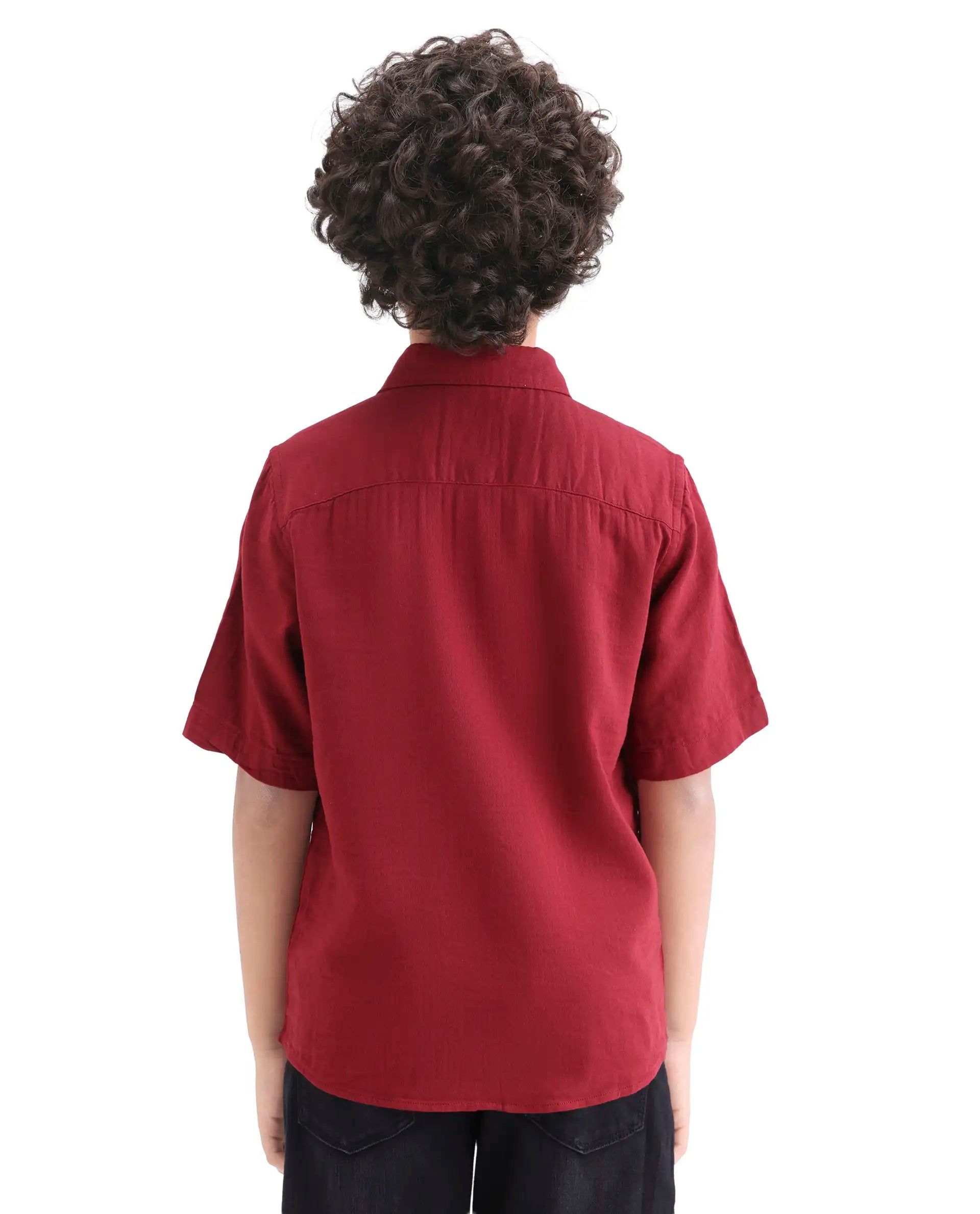Rare Ones Kids Layerr-K-Hs-26 Red Cotton Blend Button Closure Regular Fit Shirt