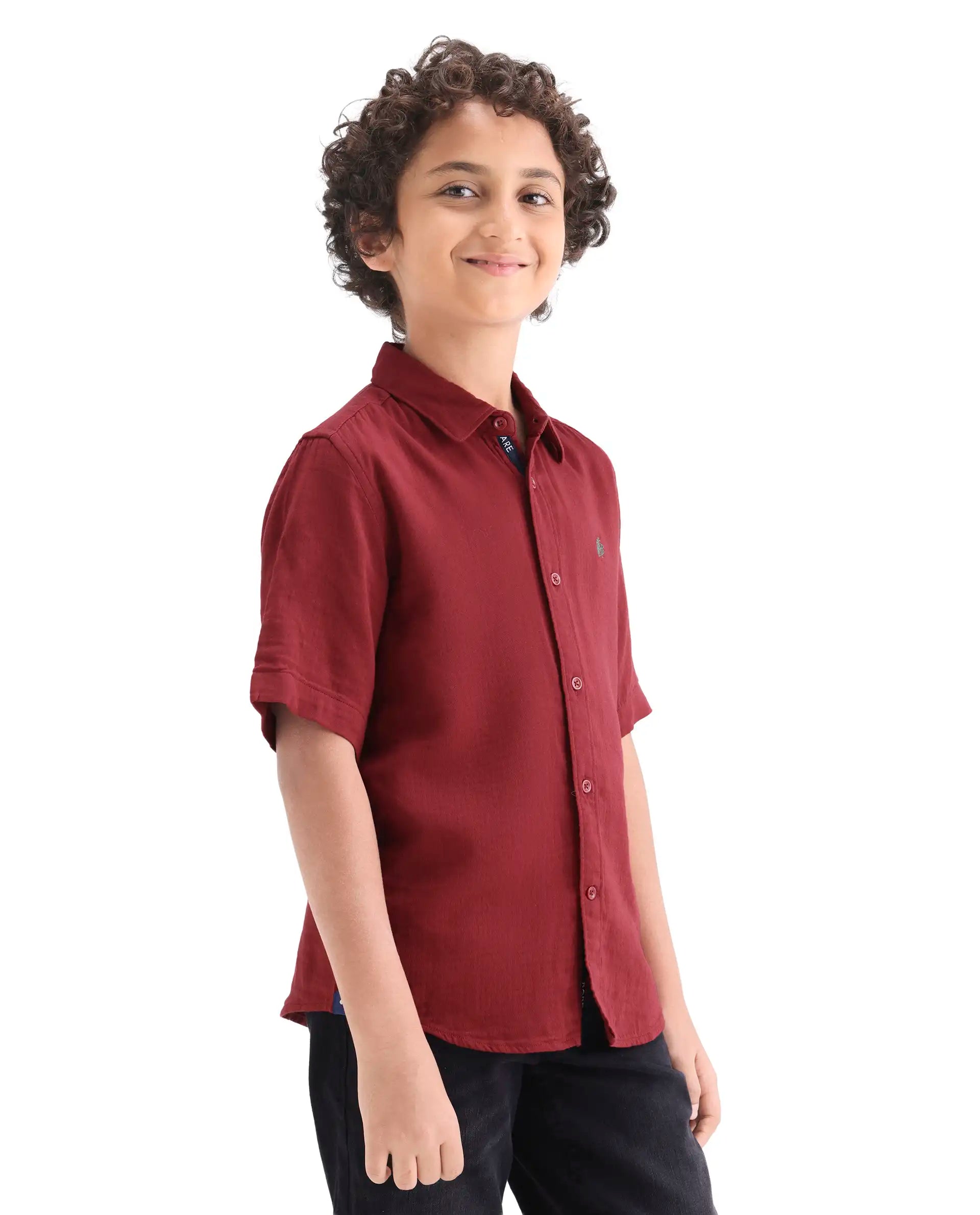 Rare Ones Kids Layerr-K-Hs-26 Red Cotton Blend Button Closure Regular Fit Shirt