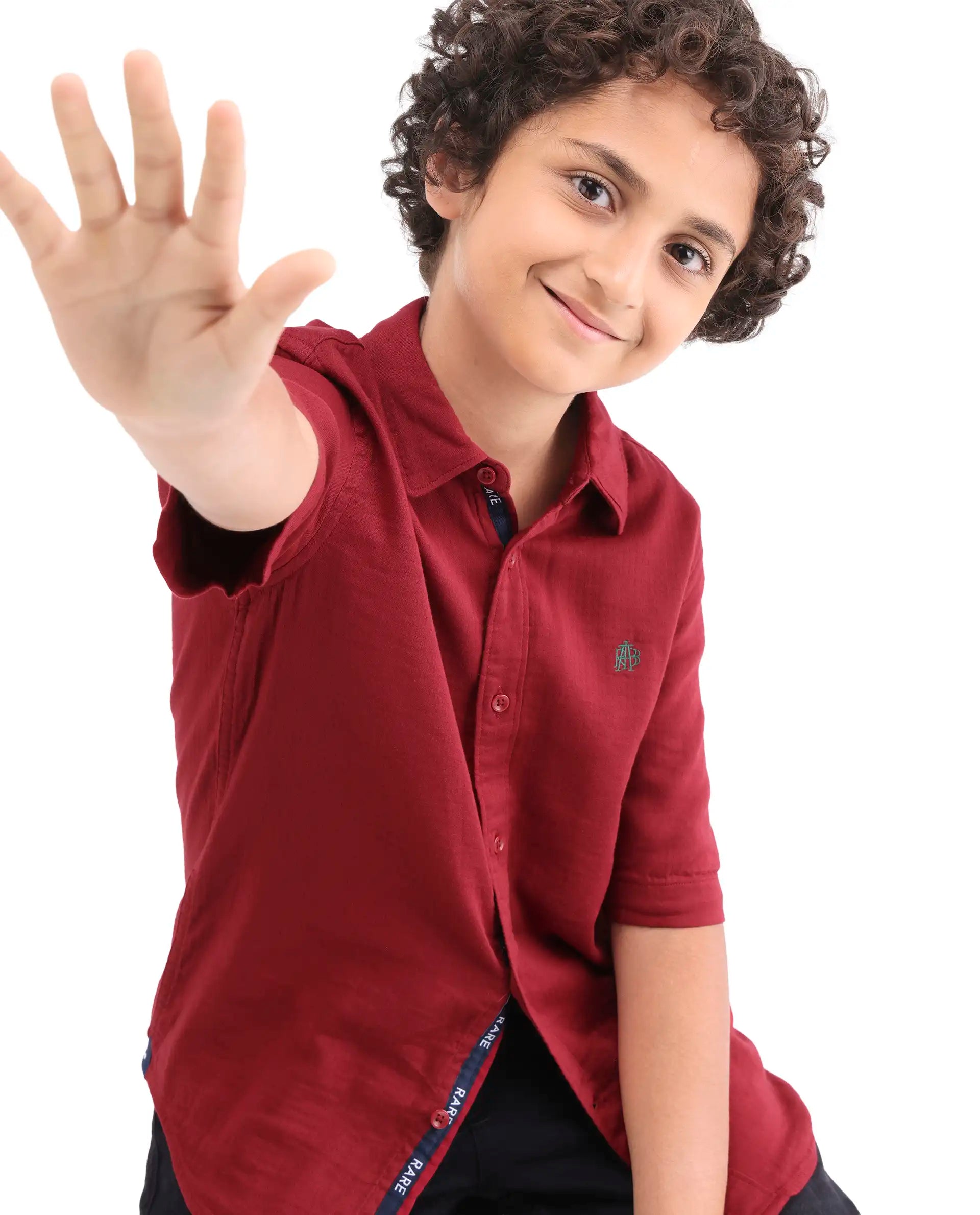 Rare Ones Kids Layerr-K-Hs-26 Red Cotton Blend Button Closure Regular Fit Shirt