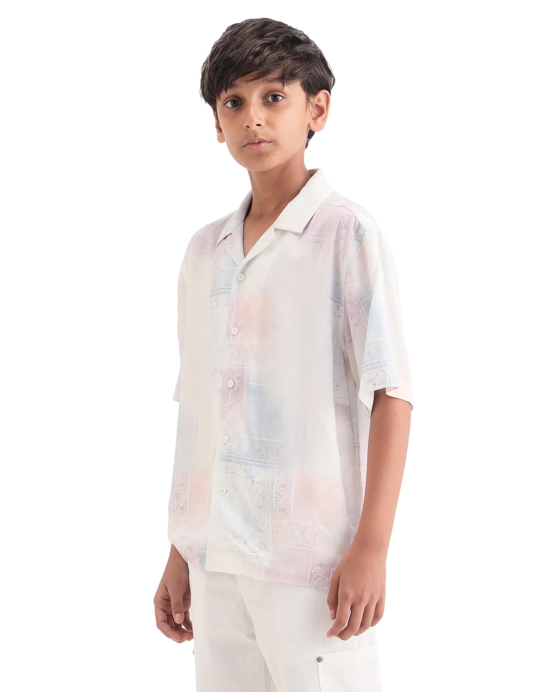 Rare Ones Kids Adrin-S Off White Viscose Button Closure Boxy Fit Shirt