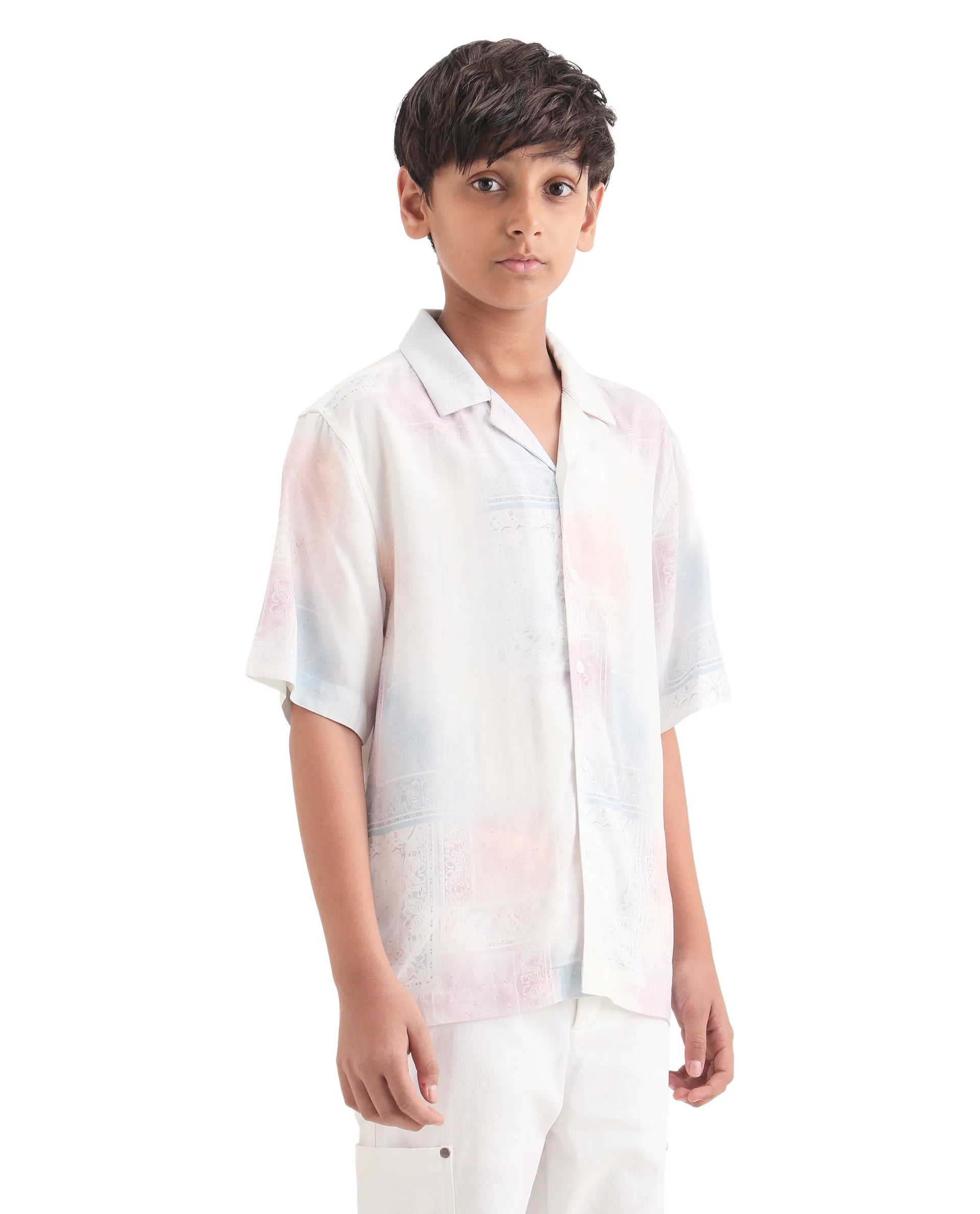 Rare Ones Kids Adrin-S Off White Viscose Button Closure Boxy Fit Shirt