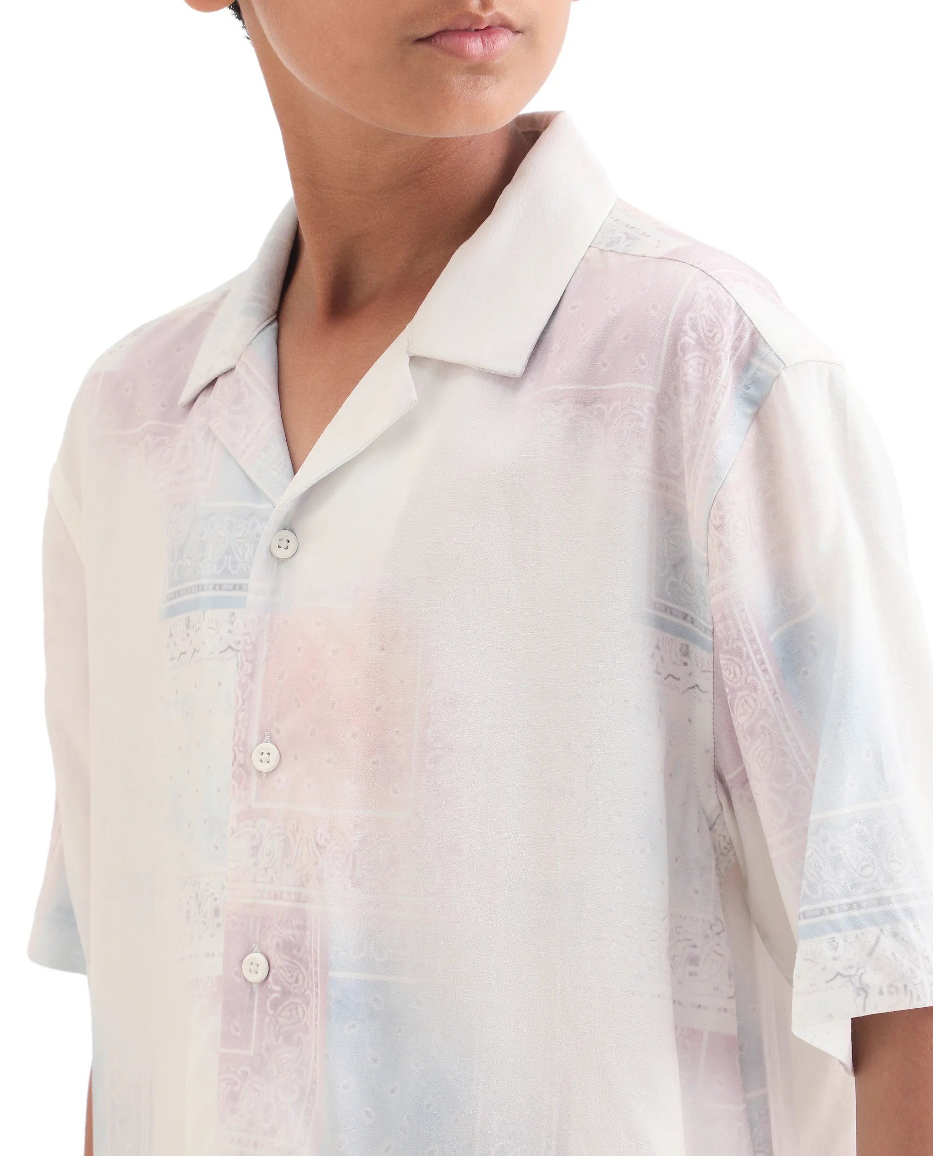 Rare Ones Kids Adrin-S Off White Viscose Button Closure Boxy Fit Shirt