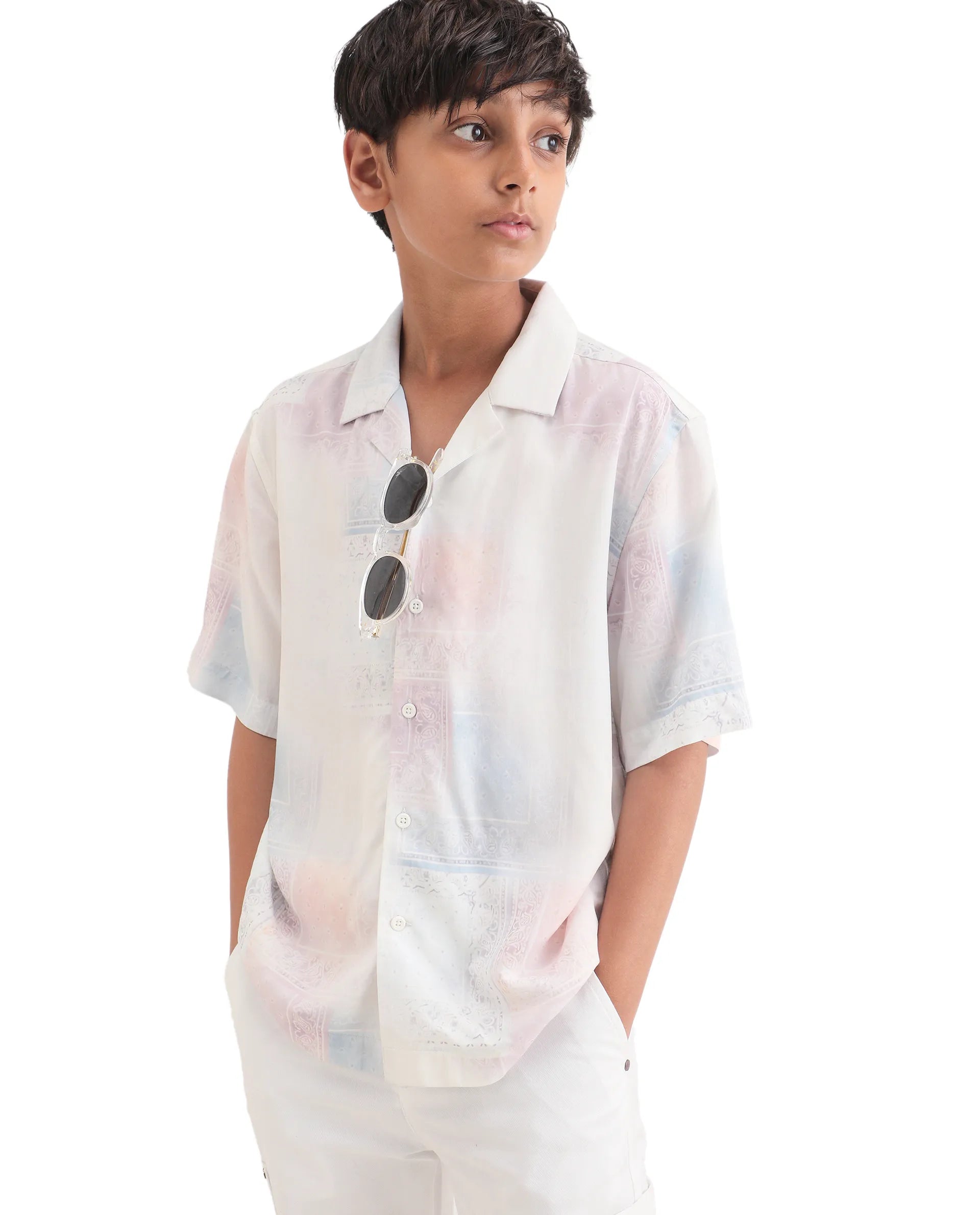 Rare Ones Kids Adrin-S Off White Viscose Button Closure Boxy Fit Shirt