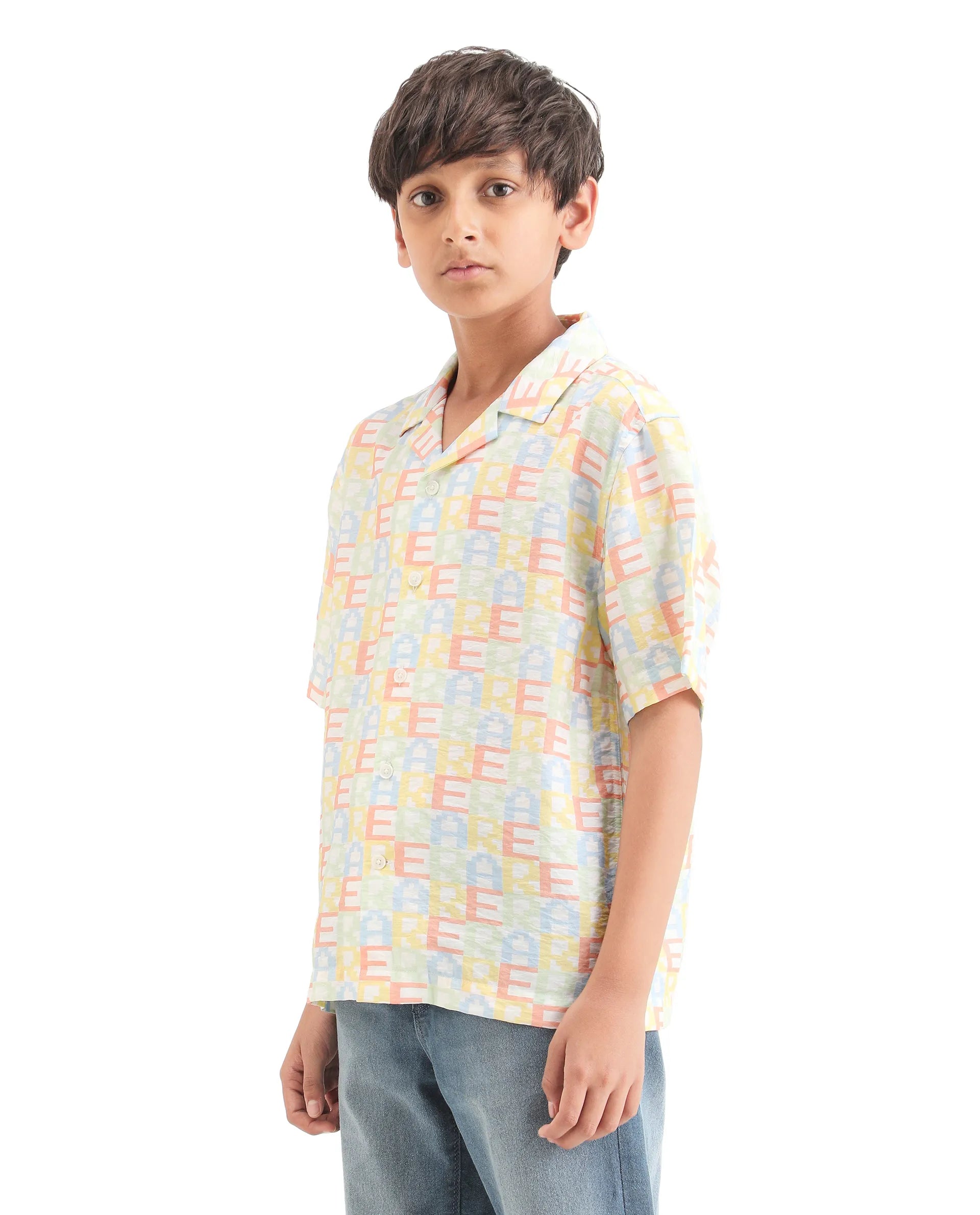 Rare Ones Kids Bryn Multi Viscose Blend All Over Print Button Closure Boxy Fit Shirt