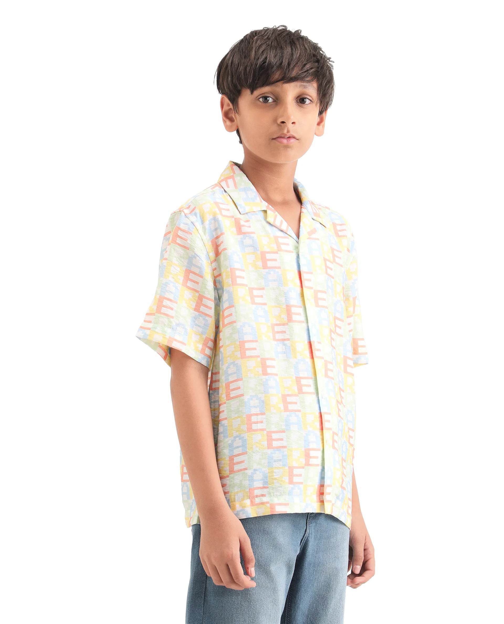 Rare Ones Kids Bryn Multi Viscose Blend All Over Print Button Closure Boxy Fit Shirt
