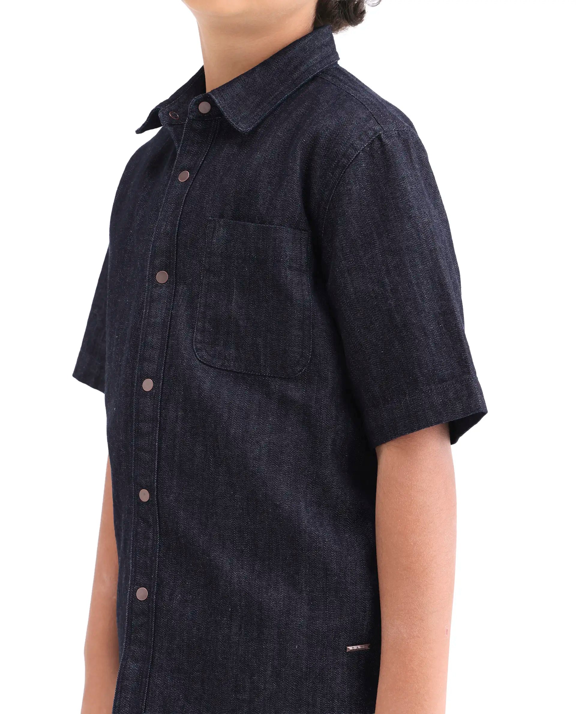 Rare Ones Kids Rocat-Hs Dark Blue Cotton Snap Button Closure Regular Fit Shirt