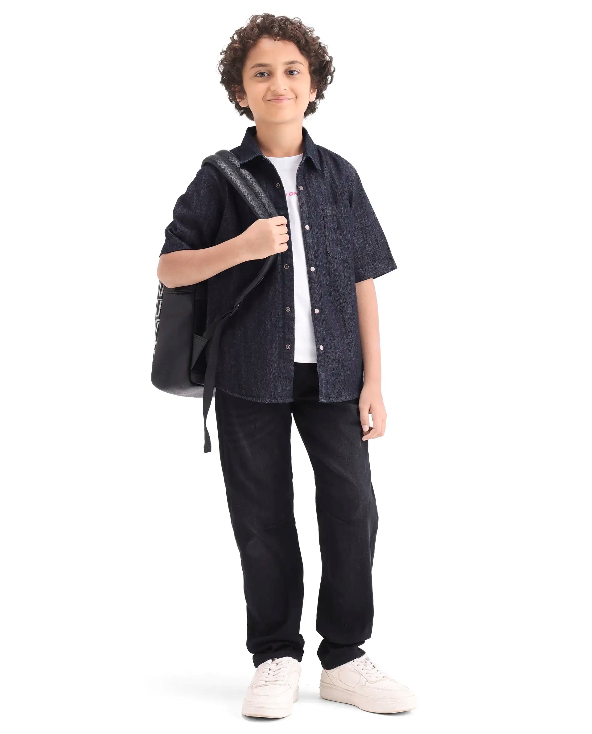 Rare Ones Kids Rocat-Hs Dark Blue Cotton Snap Button Closure Regular Fit Shirt
