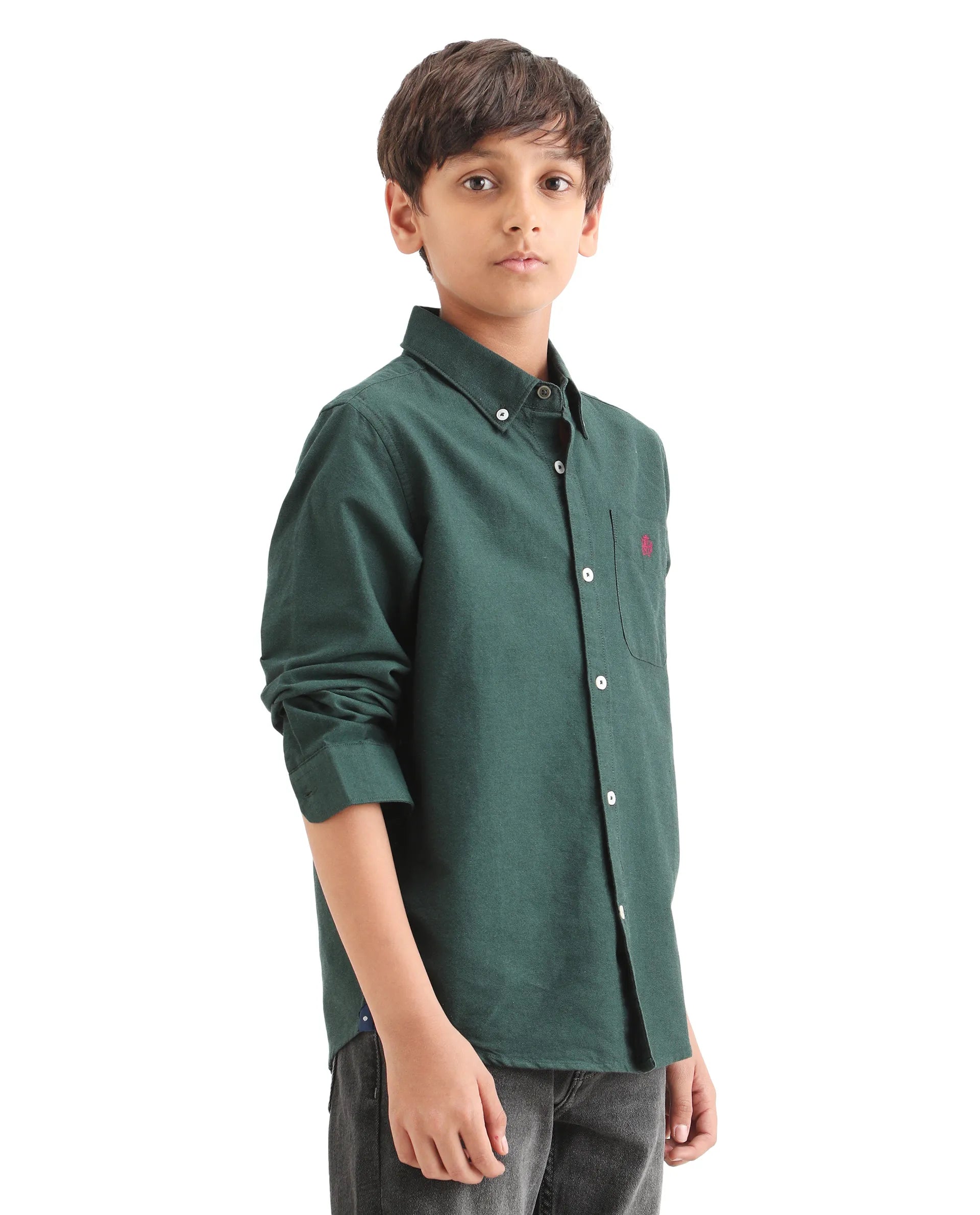 Rare Ones Kids Jac-26 Dark Green Cotton Button Closure Regular Fit Shirt