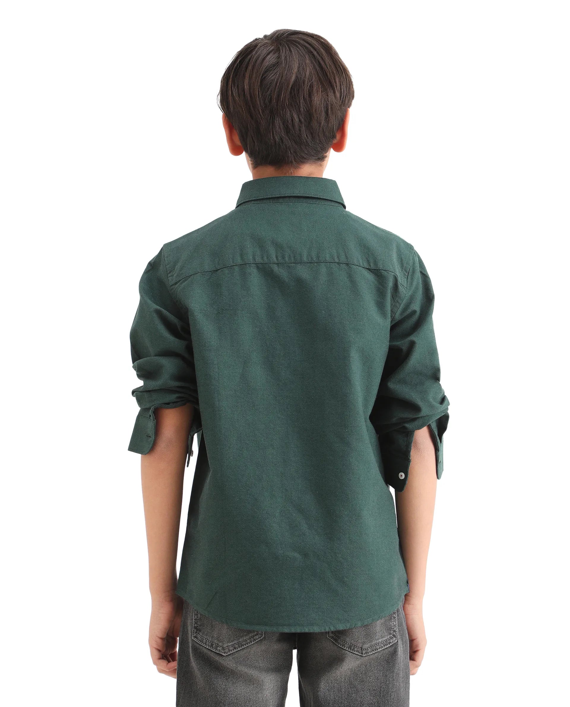 Rare Ones Kids Jac-26 Dark Green Cotton Button Closure Regular Fit Shirt