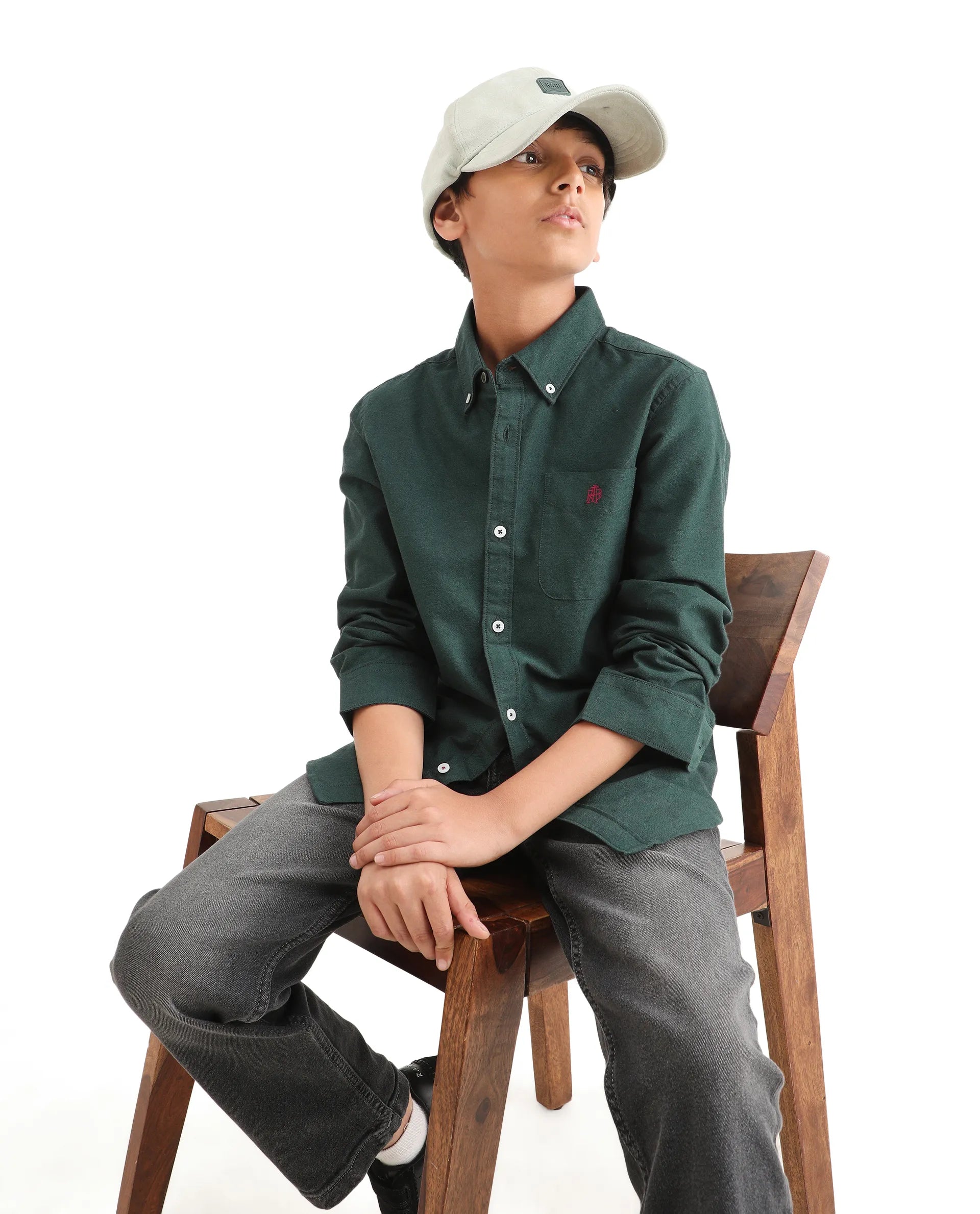 Rare Ones Kids Jac-26 Dark Green Cotton Button Closure Regular Fit Shirt