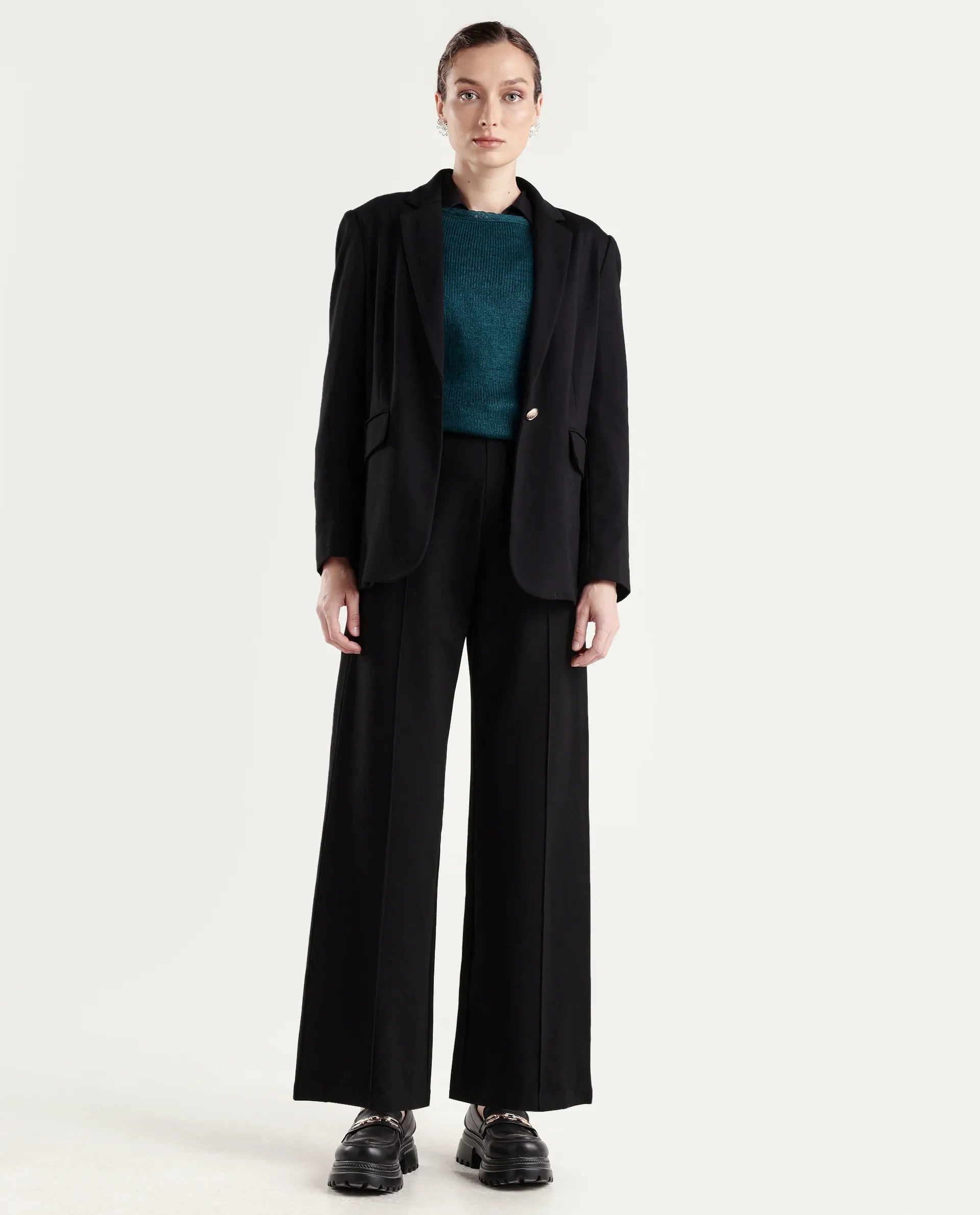 Rareism Women's Jancura-S26 Black Viscose Blend Relaxed Fit Plain Trouser