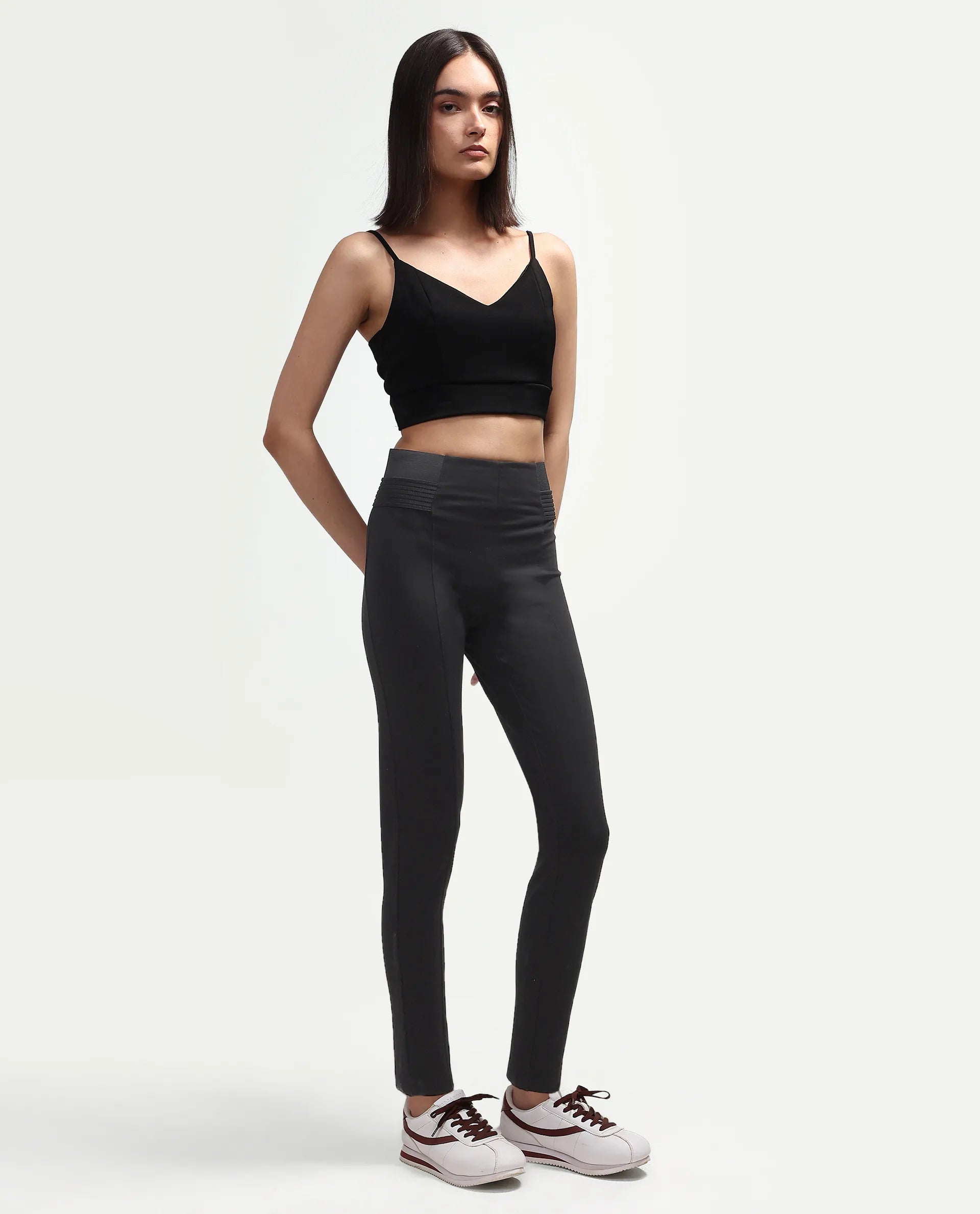 Rareism Women's Jancuro-S26 Black Viscose Blend Slim Fit Plain Trouser