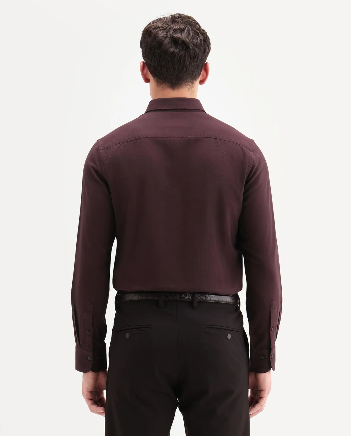 Rare Rabbit Men's Hax-P Dark Maroon Cotton Blend Fabric Full Sleeve Spread Collar Button Regular Fit Plain Shirt